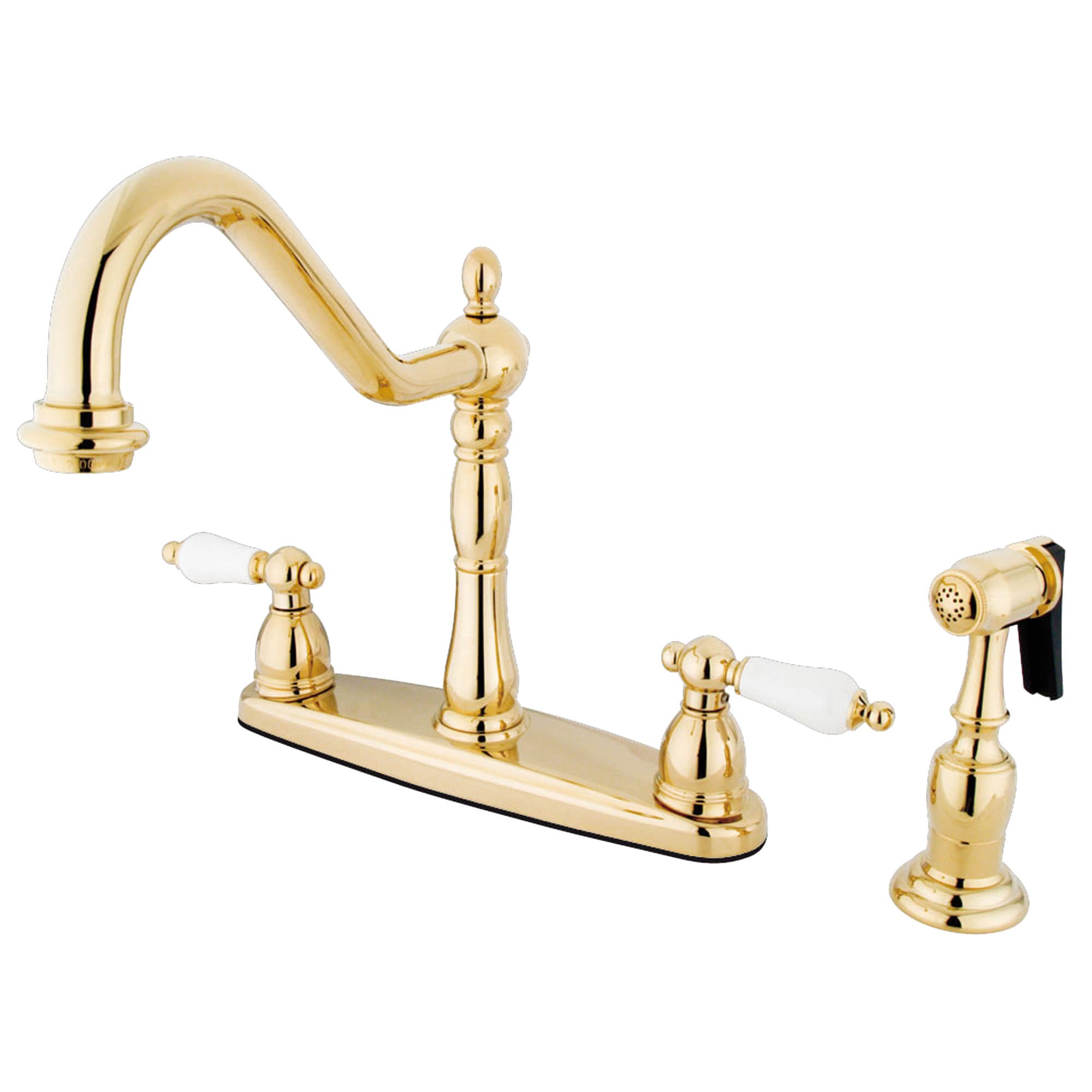 Elements of Design EB1752PLBS Heritage Polished brass Single Handle Deck-mount Bridge Kitchen Faucet ( Deck Plate Included ) ( Side Sprayer Included )