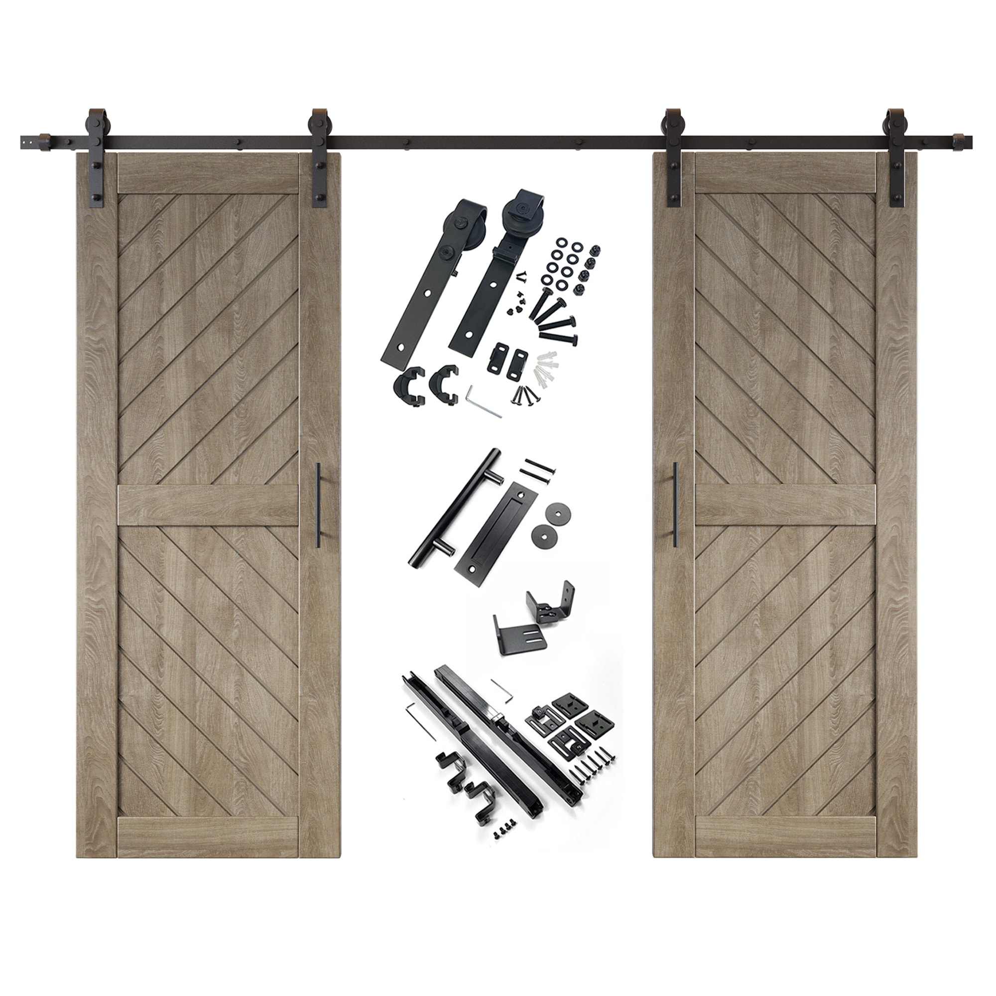 HOMACER YT2H108C-XT3-2680-GR 26-in x 80-in Classic Gray Prefinished Non-standard Pine Wood Solid core Double Barn Door (Hardware Included)