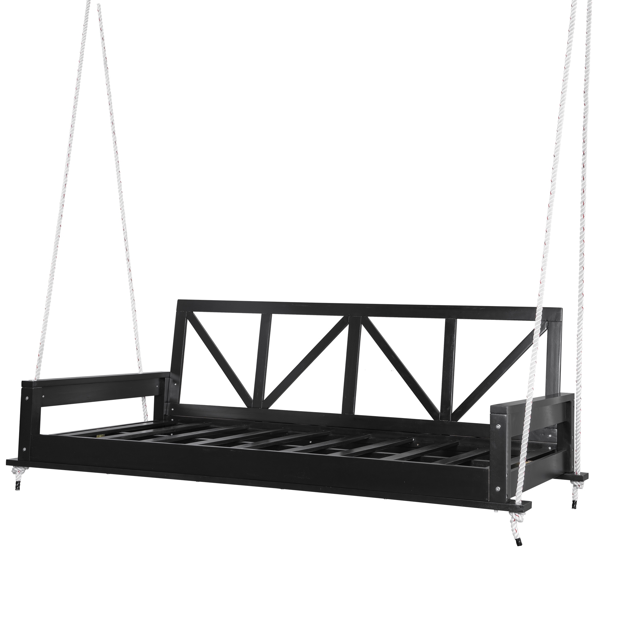 SINOFURN SYA020382BL 2 -person Black A Wood Outdoor Swing bed