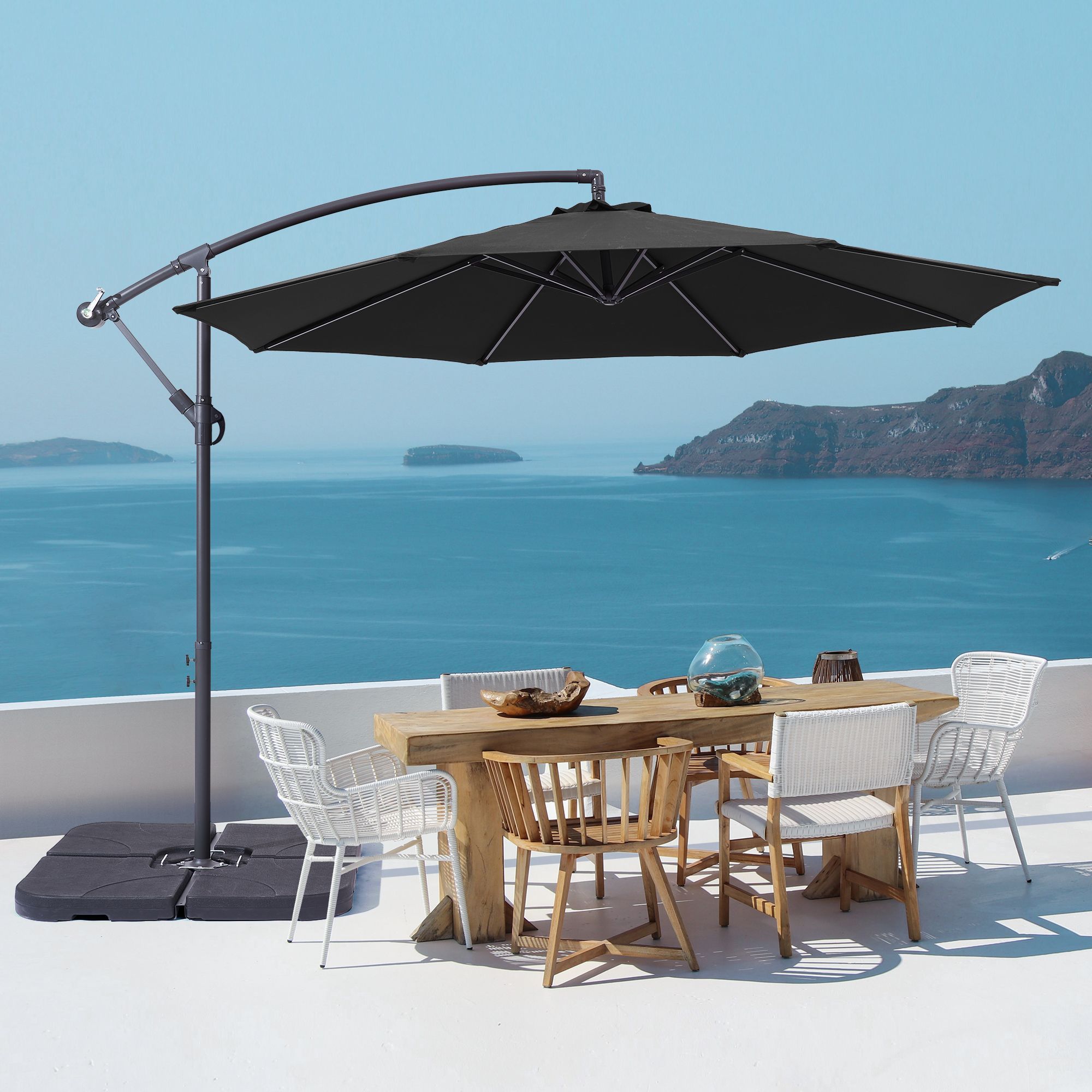 Sonkuki SD-R10B 10-Feet Steel Black No-tilt Offset Patio Umbrella