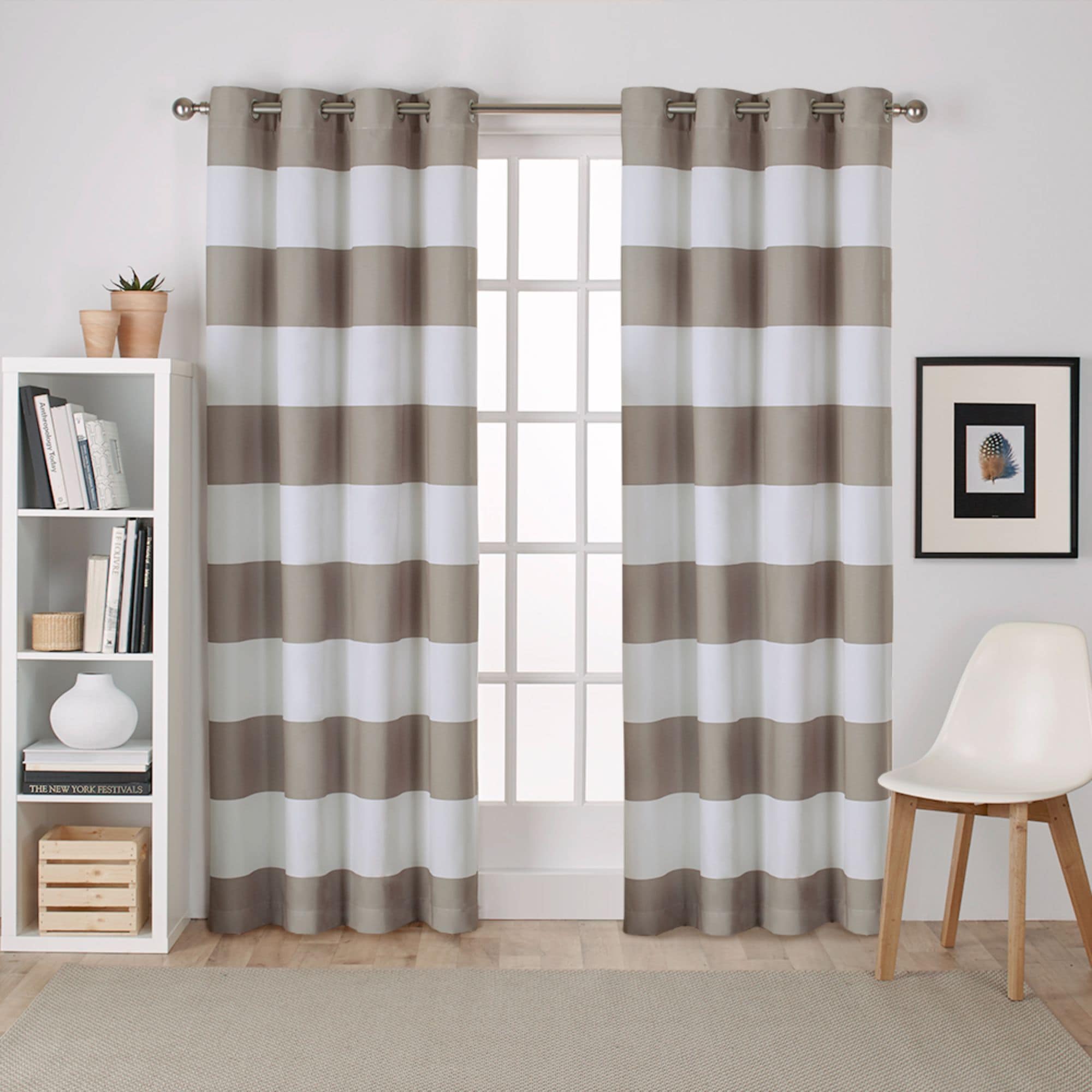 Exclusive Home EH7957-03 2-84G 84-Inches Taupe Striped Light filtering Grommet Curtain panel pair