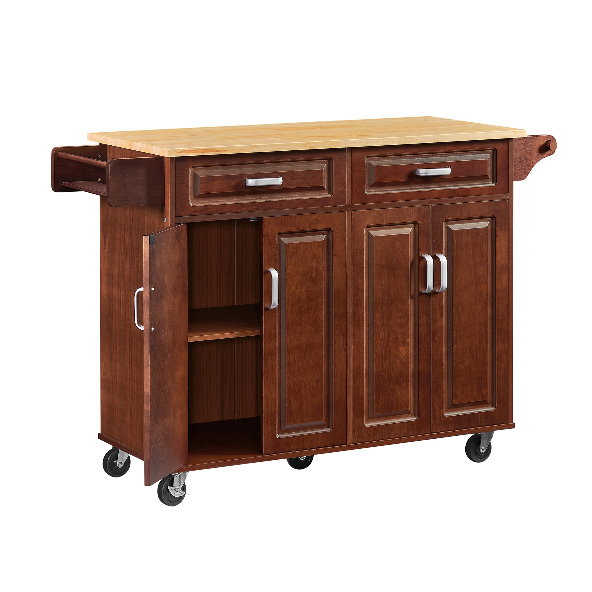 SINOFURN SYC250003BN Brown MDF Base with MDF Wood Top Rolling Kitchen Island ( 18.1-in x 53.8-in x 35.5-in )
