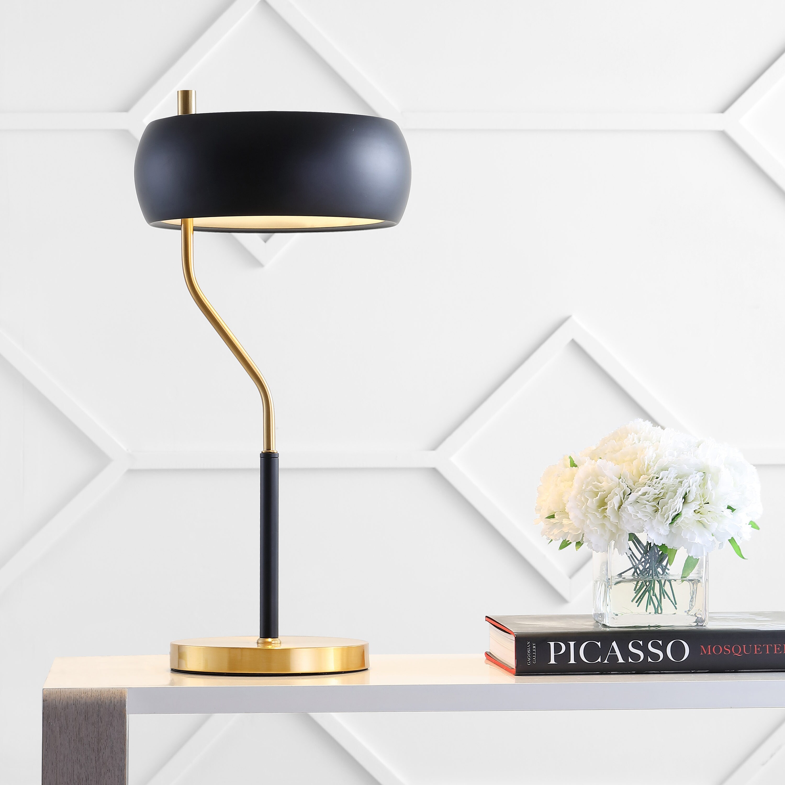 JONATHAN  Y JYL6008A Oskar Moody Contemporary/Minimalist 22.5-in Black Led Table Lamp with Metal Shade