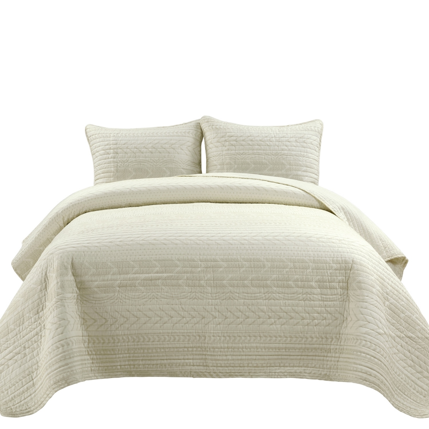 Ivory Full Cotton Reversible Quilt and Sham Set