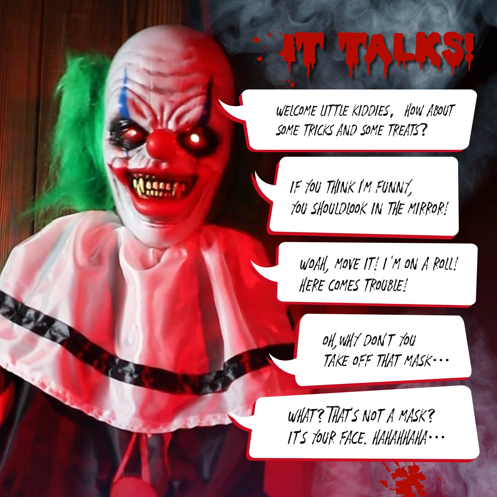 Zyerch 36206701-SYZLL002 2.6ft Red-Eyed Light Up Clown Side To Side Rocking Clown Halloween Standing Decoration