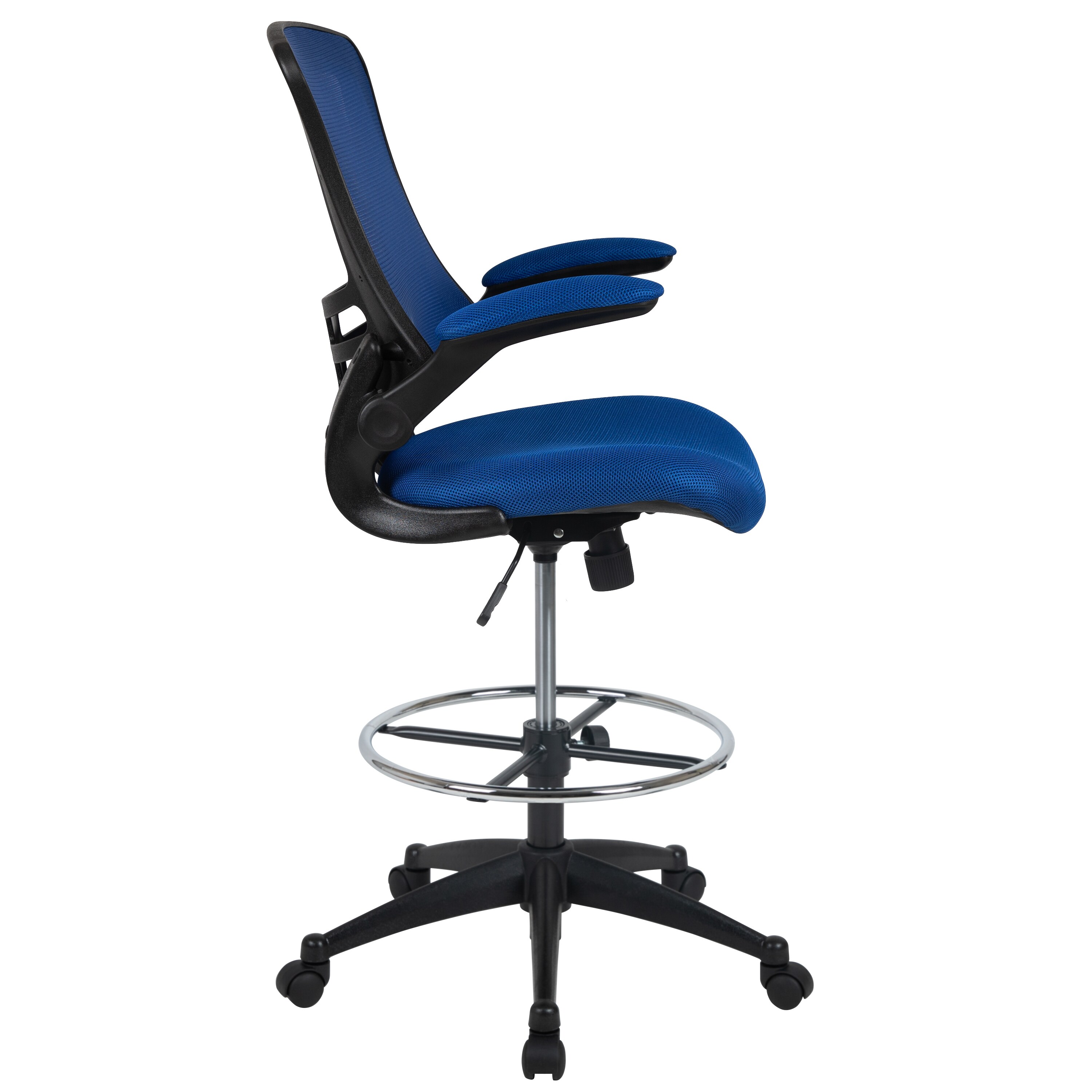 ErgoFlex Blue Mesh and Leather Drafting Chair with Adjustable Arms