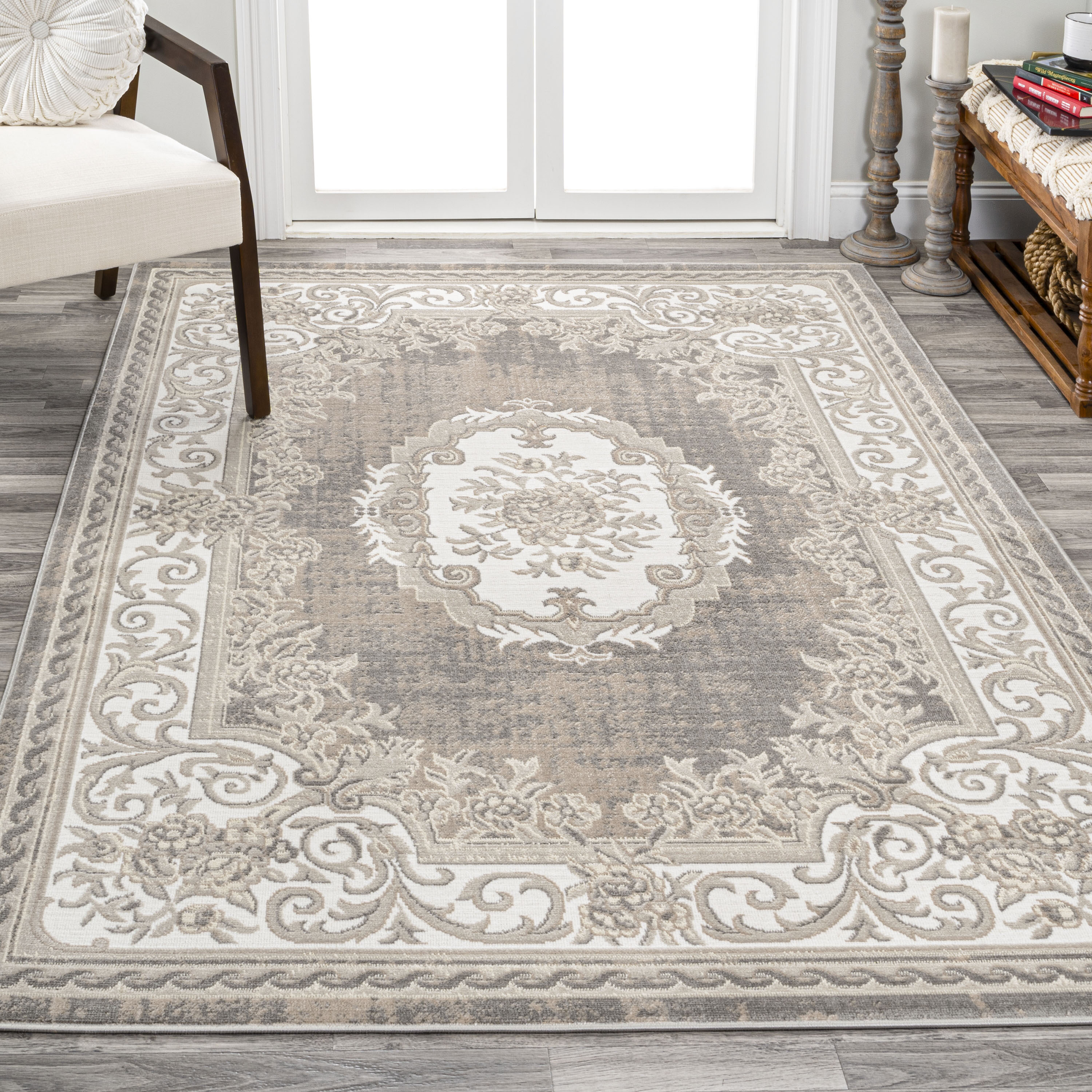 JONATHAN  Y MDP401D-4 MODERN PERSIAN Rosalia 4 x 6 (ft) Loomed Polypropylene Gray/Ivory Rectangular Indoor Medallion Persian Area rug