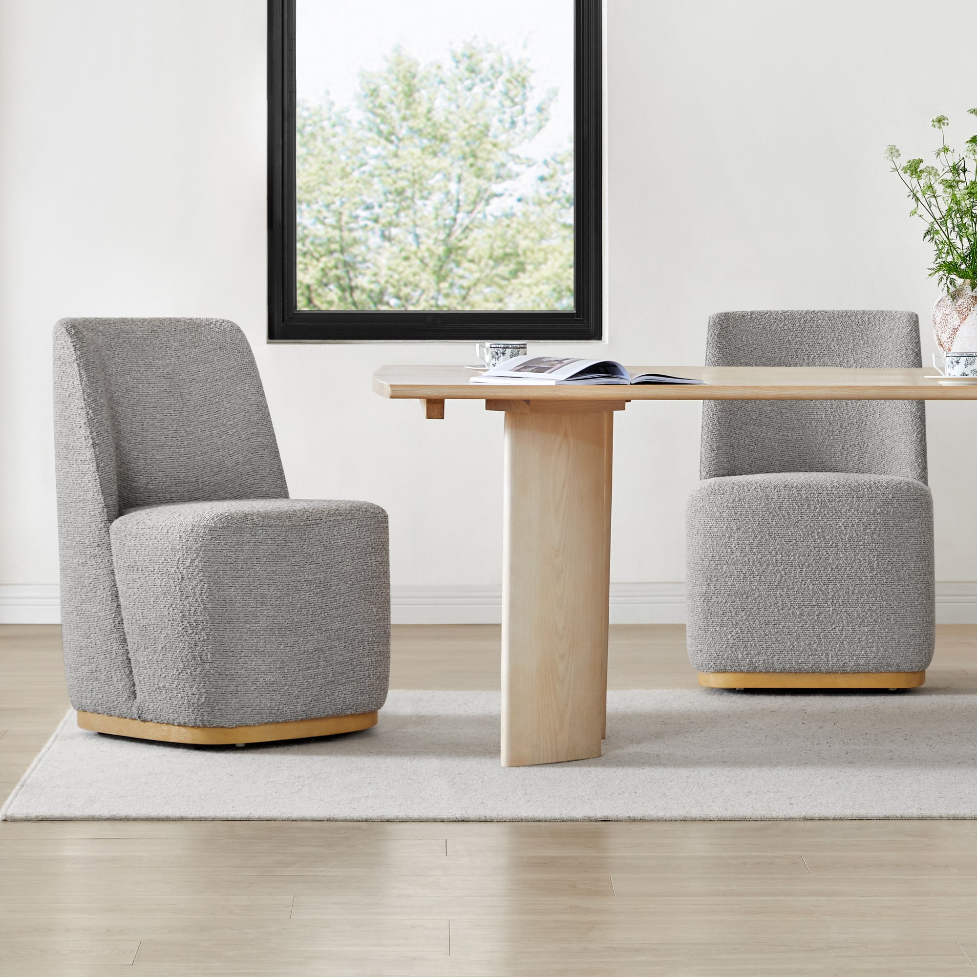 Circle 55 LWSDC72232-A0603201T Oberon Gray Fabric Modern Dining Chairs with Casters Base and Solid Wood Frame for Kitchen and Dining Room (Set of 2)