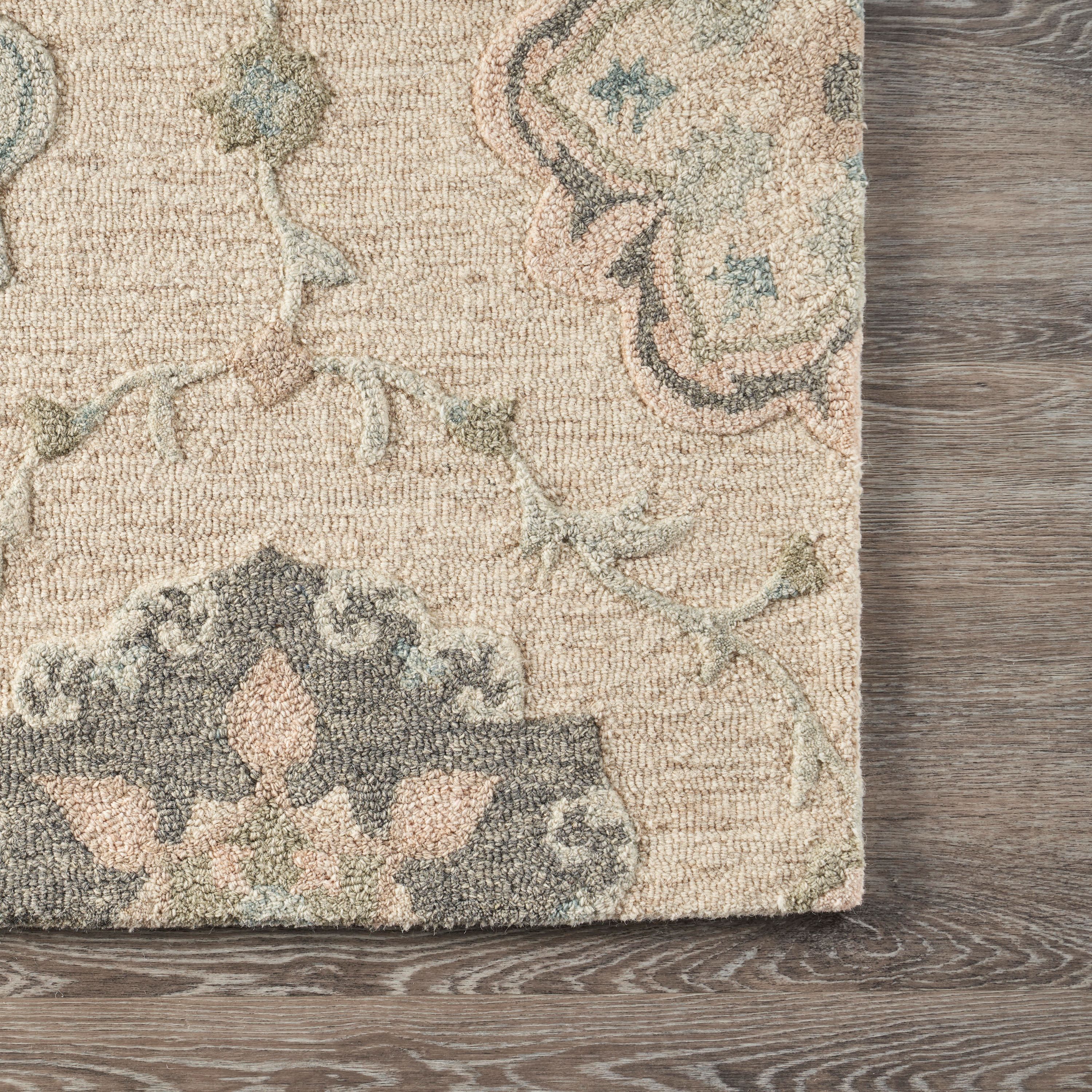 Victorian Mirroring Floral Bloom Hand-Tufted Wool Rug 5' x 7' Blue