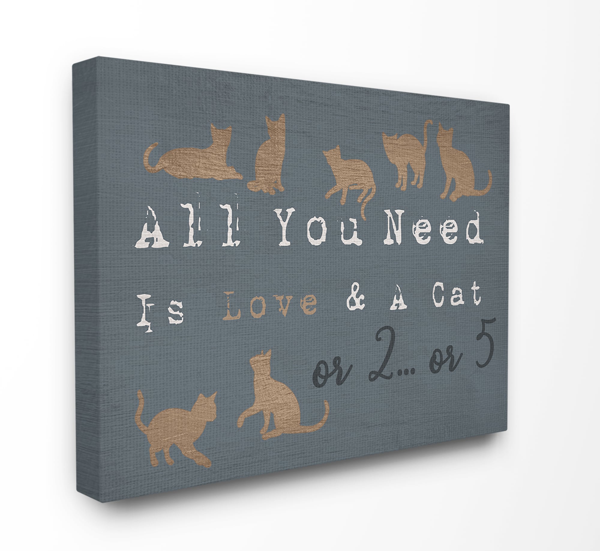 Stupell Industries PWP-178-CN-16X20 Love And Many Cats Slate Blue Funny Typography Daphne Polselli Gallery Wrapped Canvas 20-in H x 16-in W Animals Canvas Print