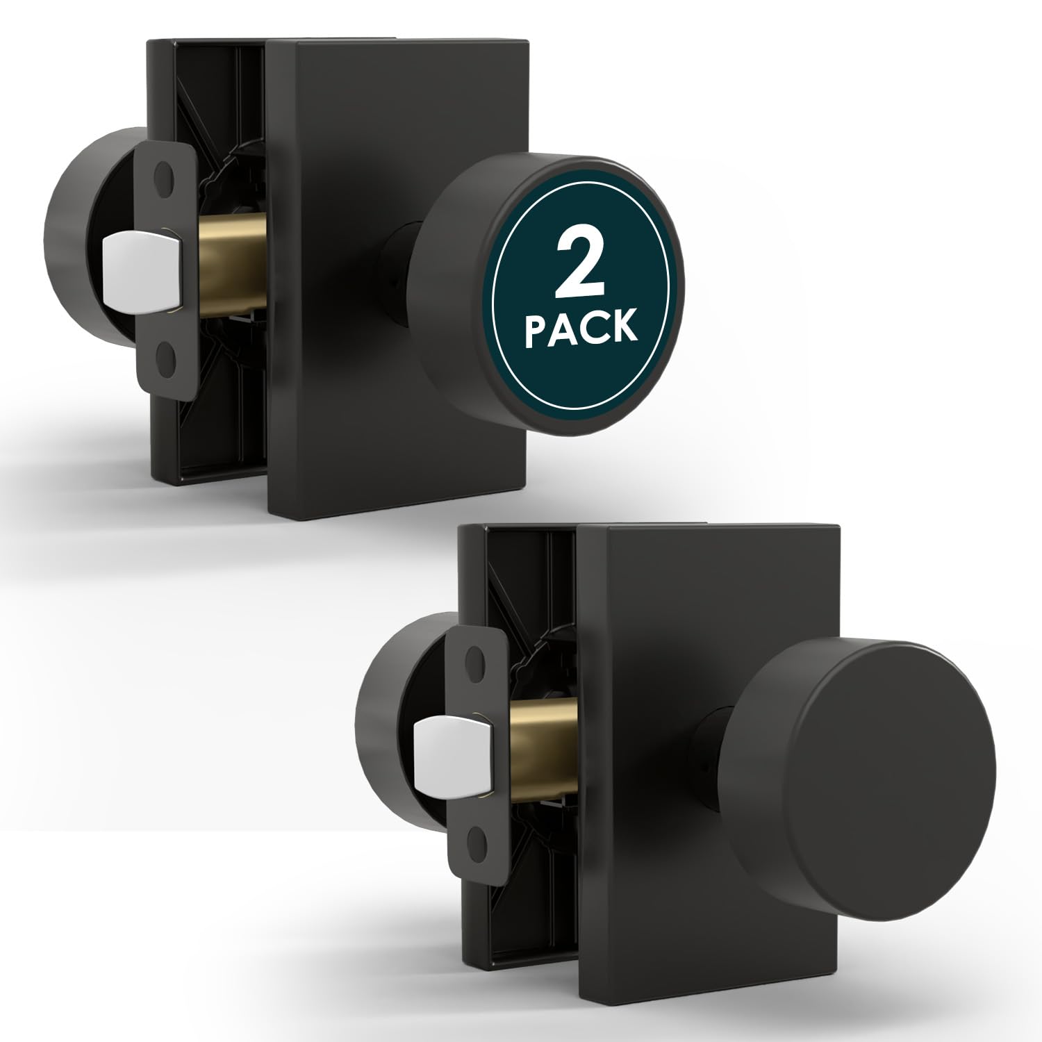 Mega Handles Laura Passage Door Knobs - 2 Pack Reversible Interior Door Knobs - Heavy Duty Matte Black Door Knob For Closet and Hallway - No Lock - Fits All Standard Door Sizes - Matte Black #LAURA-PA-MB-2