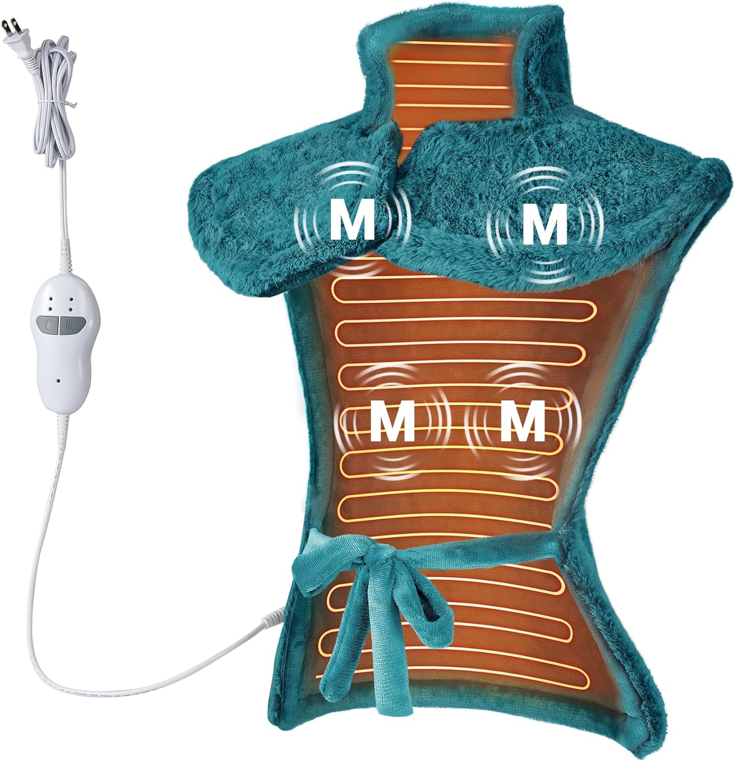 Garvee Large 24Inch x 35Inch Electric Heated Massage Pad for Neck Shoulders and Back 4 Motors 4 Massage Modes 2 Heat Levels 2-Hour Auto Shut-Off  Wearable Pain Relief Therapy Pad Peacock Green