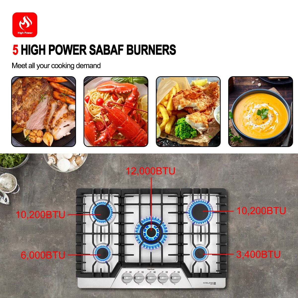 GAS Cooktop 30 inch, Gasland Chef Pro GH2305SF 5 Burner GAS Stove, Built-in NG/LPG Convertible GAS Cooktops, GAS Countertop Plug-In with