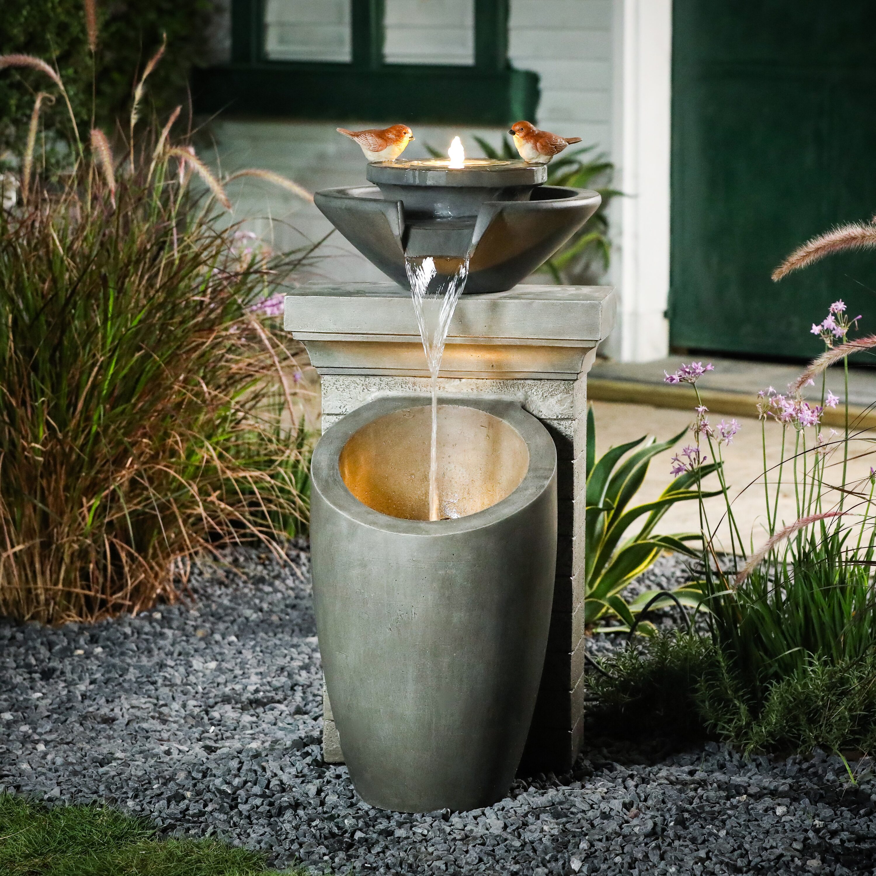 LuxenHome 34.25-in H Cement Outdoor Fountain Statue Pump Included at ...