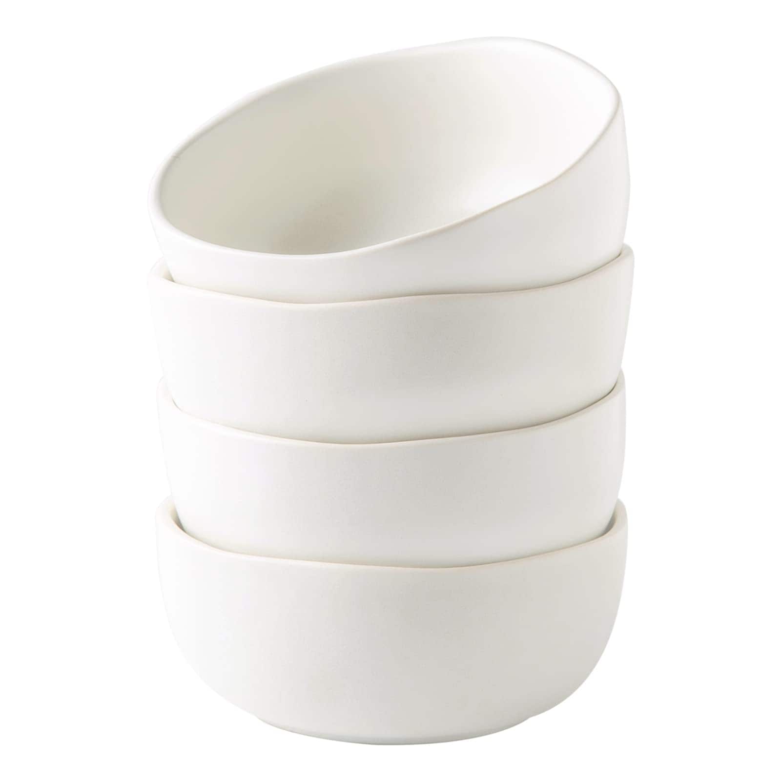 Aoibox  28 fl oz Matte White Stoneware Cereal Bowls with Wavy Rim 6 5 in x 3 in Set of 4 Cereal Bowls