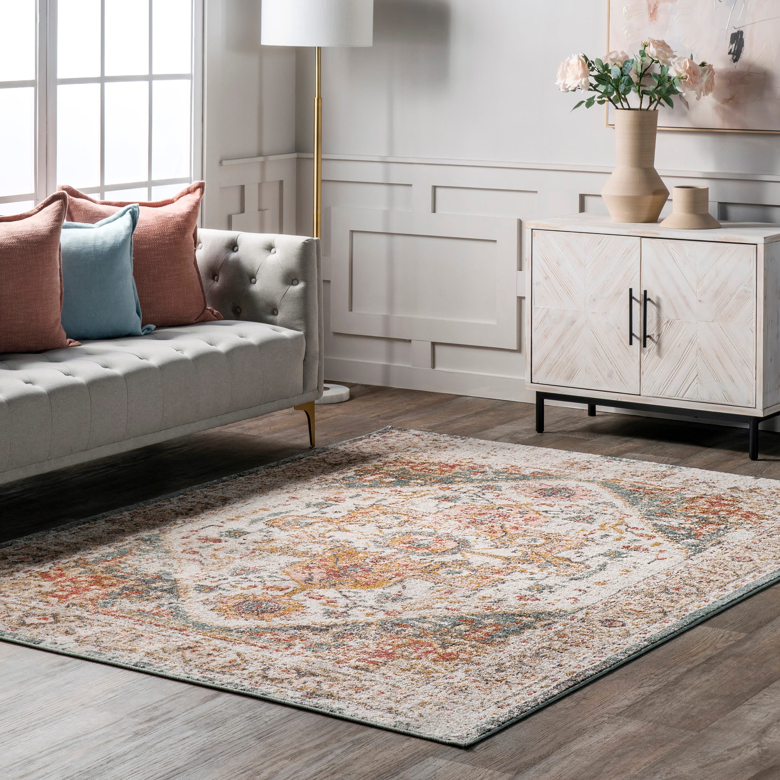 nuLOOM GRWS04A-S808 Justine 8 x 8 (ft) Loomed Polypropylene Beige Square Indoor Medallion Vintage Area rug