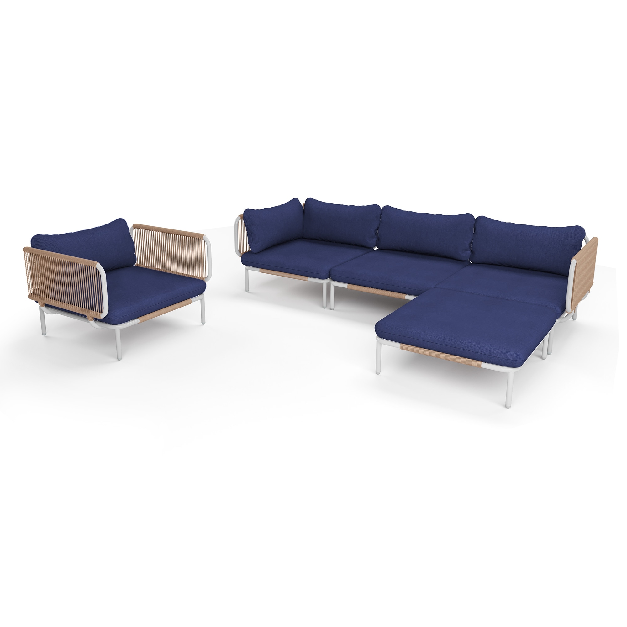 Crestlive Products CL-SF005NAV-5 5 pc outdoor sofa set Outdoor Sectional with Blue Cushions and Aluminum Frame