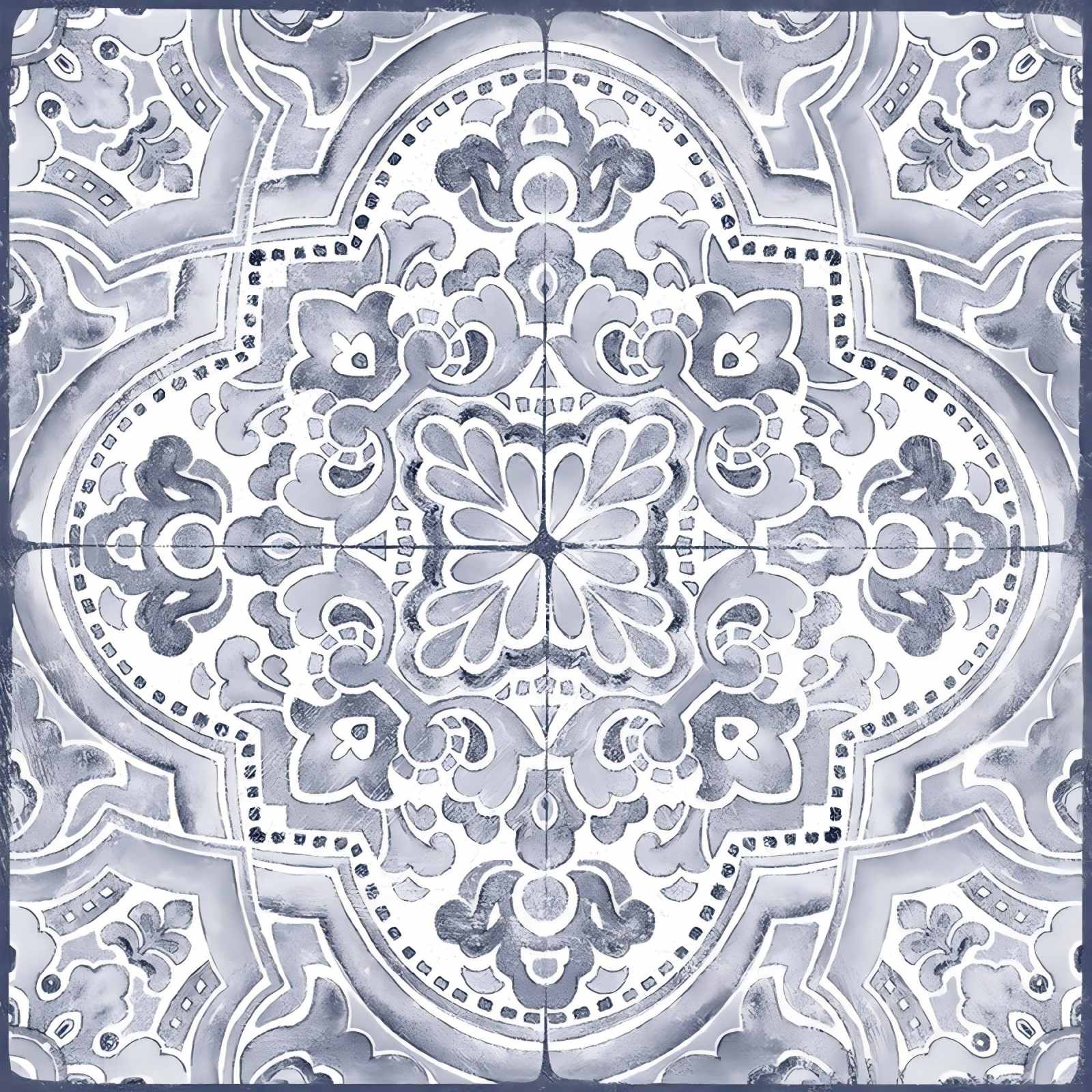 Jeedeson Blue White Ornate Medallion Peel And Stick Vinyl Roll 120 in L x 12 in W 10 sq ft Coverage 1 Roll Per Carton For Backsplash Fireplace Shower Stove Surround Decor #DQUV0201-10P