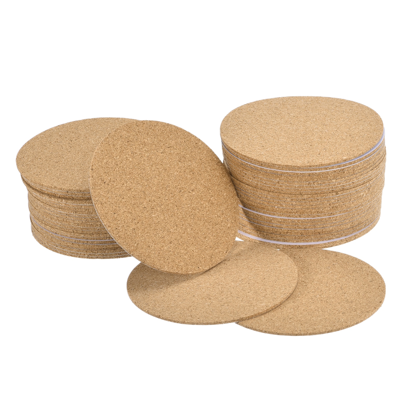Unique Bargains 95mm(3.74inch) Round Coasters 2mm Thick Cork Cup Mat Self-Adhesive Pad 50pcs #S26042700UX8928