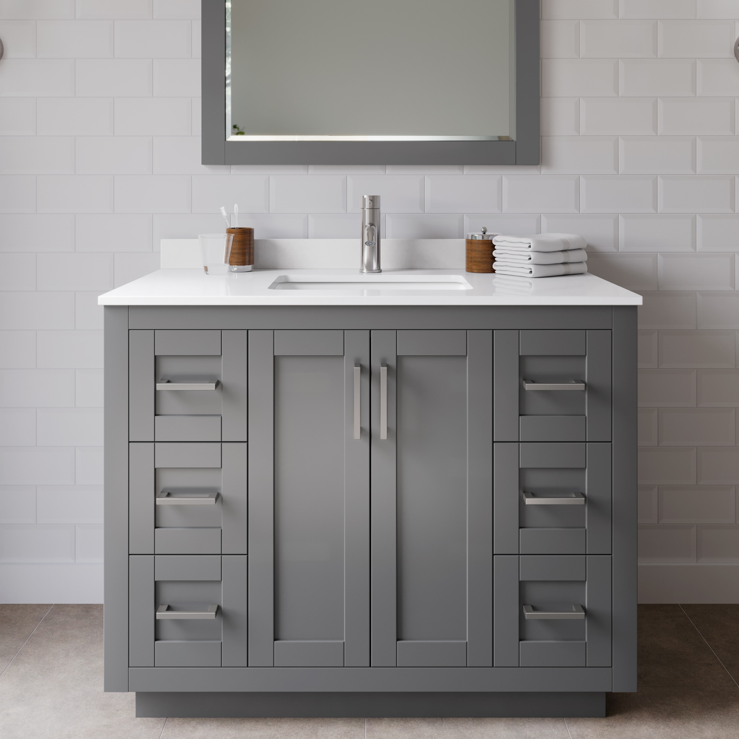 Wyndham Collection WCF292942SKGWCUNSM34 Miranda 42-in Dark Gray with Brushed Nickel Trim Undermount Single sink Bathroom Vanity with White Cultured Marble Cultured marble Top (Mirror Included)