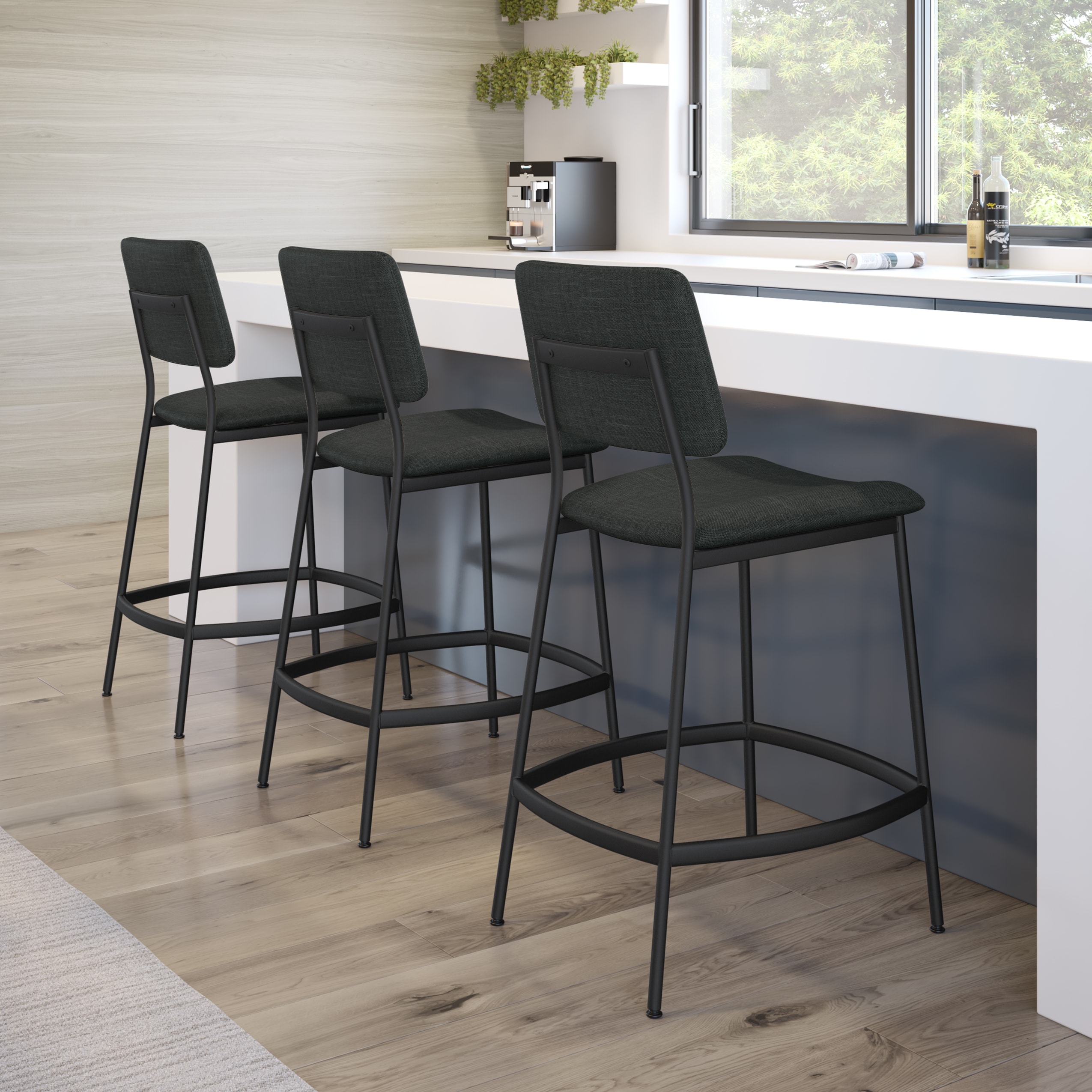 Sullivan Chic 26'' Black Metal Counter Stool with Polyester Seat