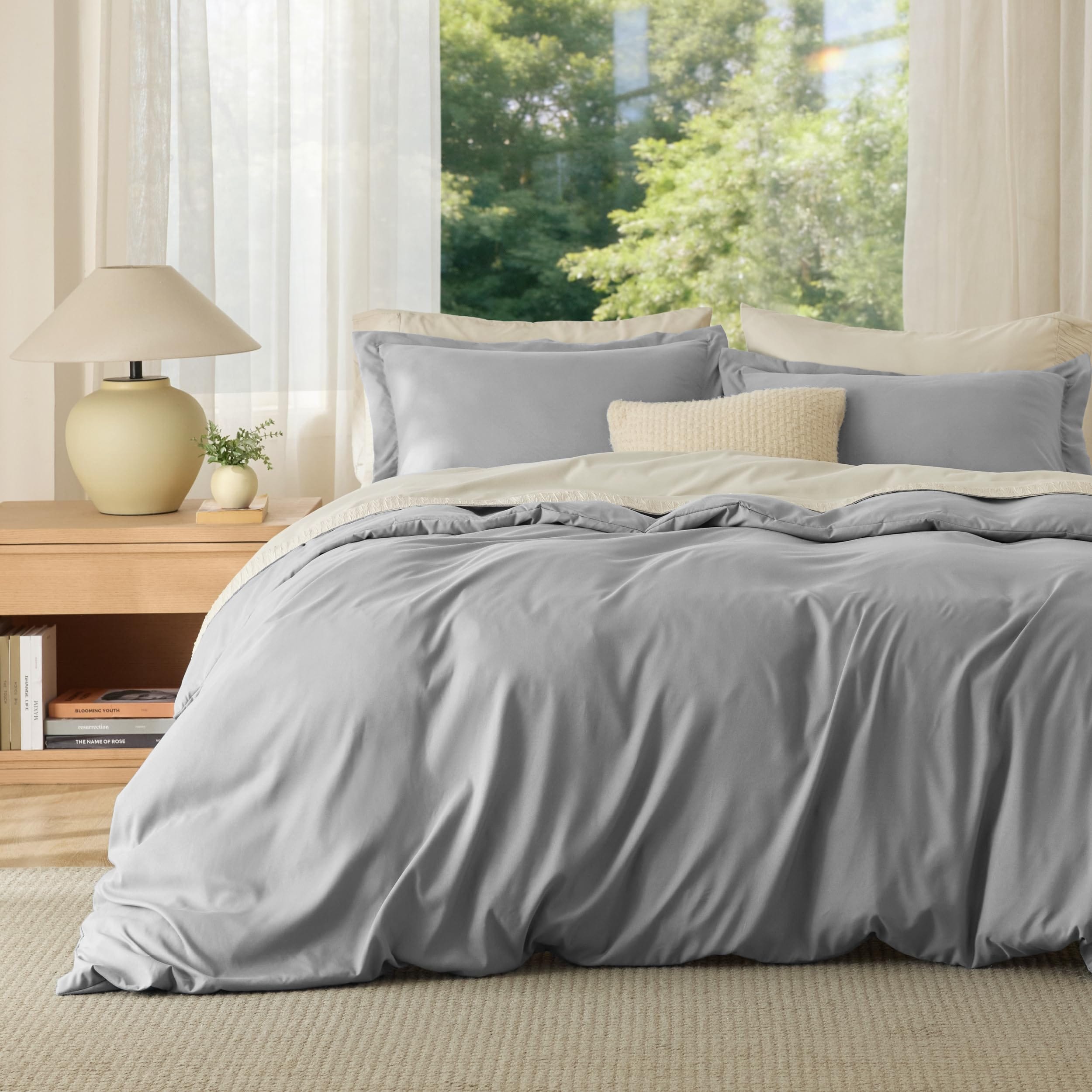 Bedsure 120x98 Oversized King 3-Piece Grey Duvet Cover Set