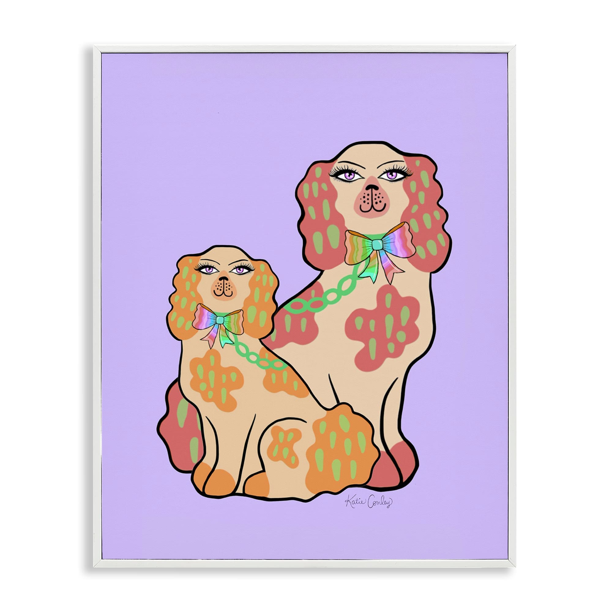 Stupell Industries BS-759-WFR-11X14 Funky Dogs on Purple White Framed Giclee Art By Katie Conley 11 x 14
