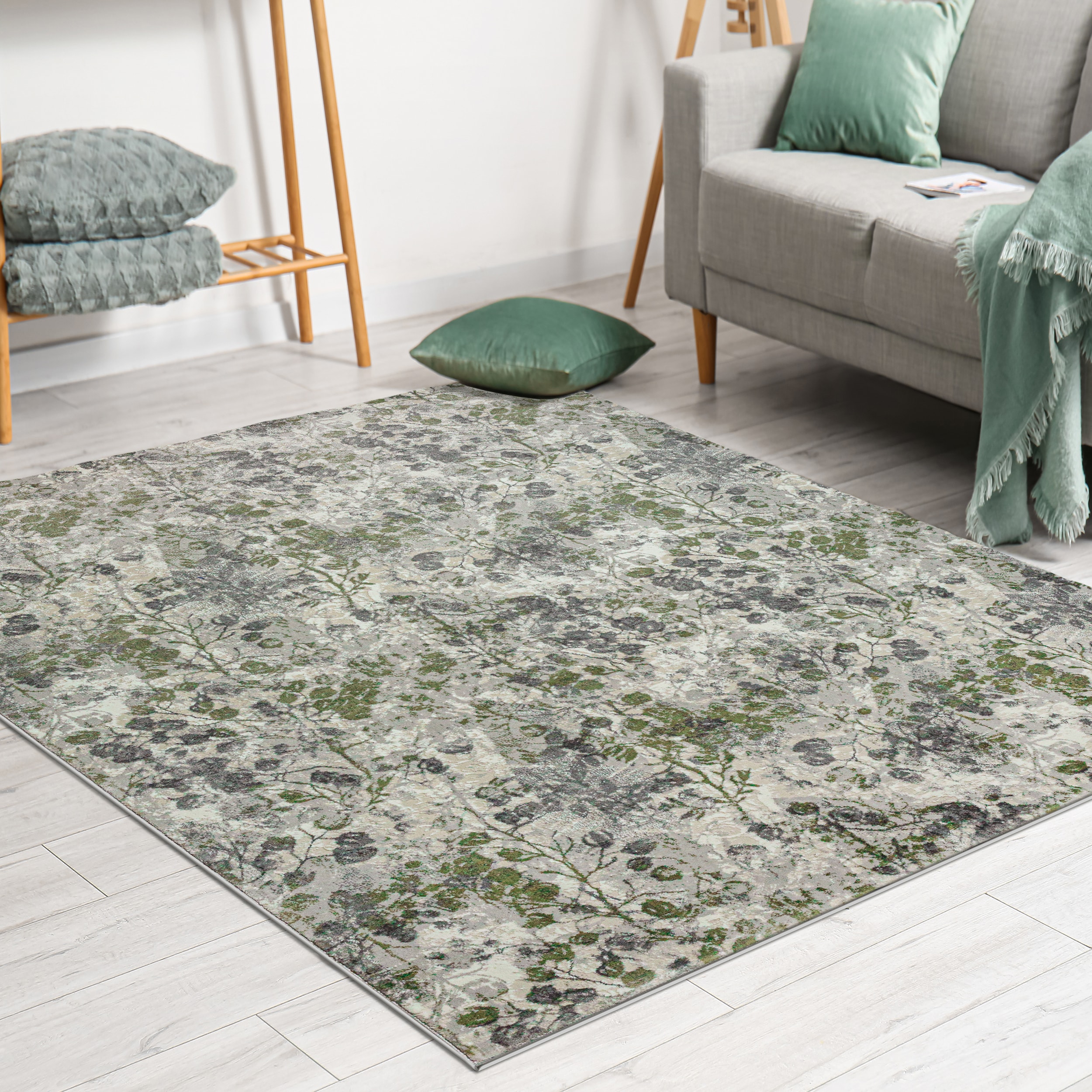 Radici USA 1242/1032/GREEN 5 x 8 (ft) Loomed Polypropylene Green Rectangular Indoor Floral/Botanical Mid-Century Modern Area rug