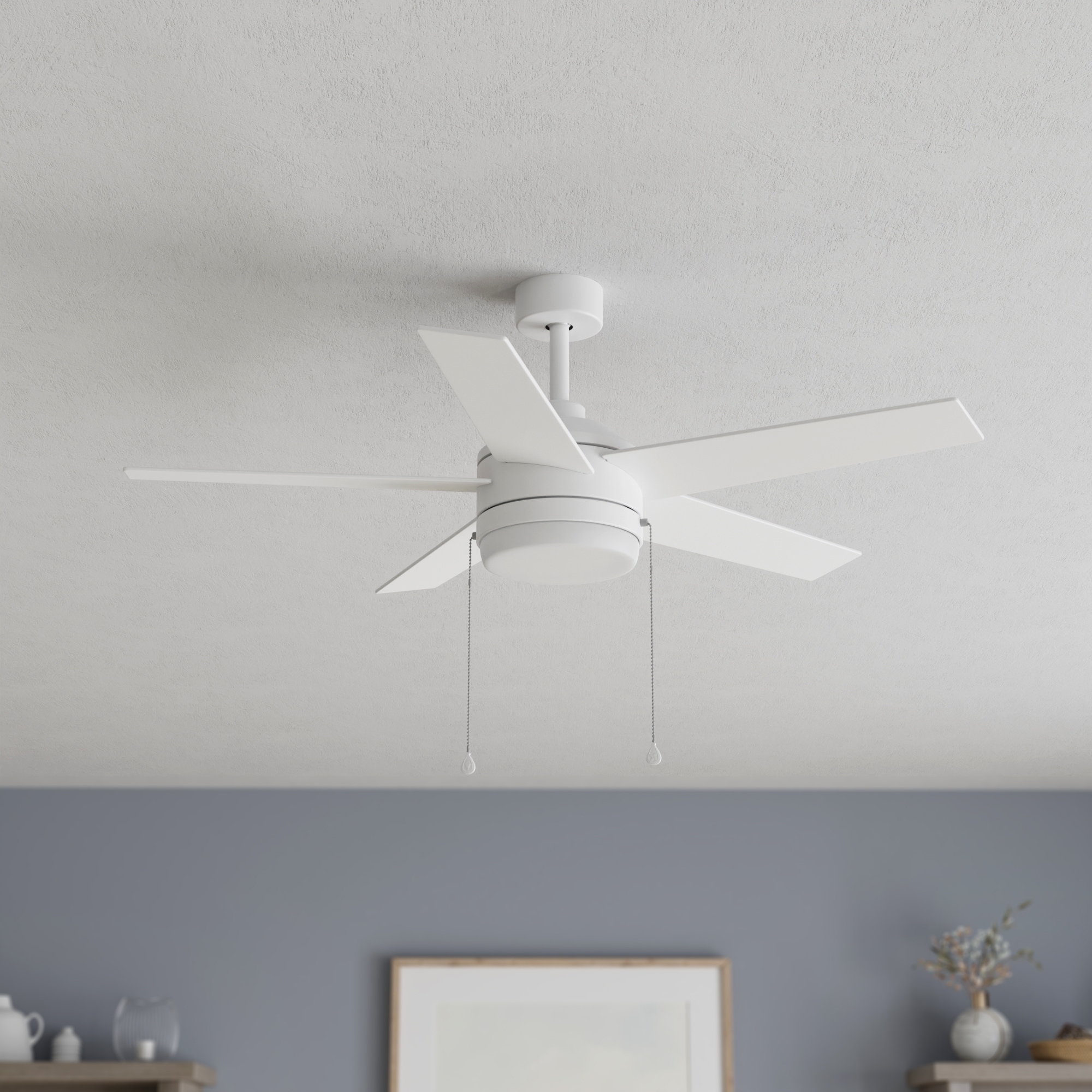 Harbor Breeze Sunport Easy2Hang 44-in Matte White LED Covered Outdoor Ceiling Fan With Light and Pull Chain Included