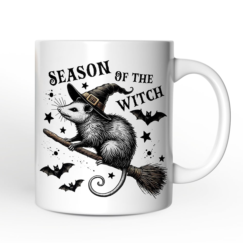 OrnamentallyYou Funny Opossum Witch with Broom Mug Vintage Halloween Gift #NPCM127