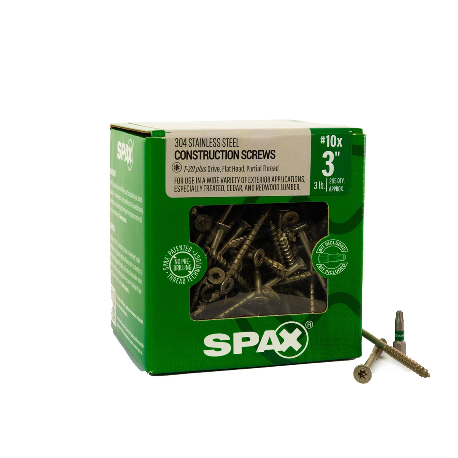 SPAX 41970005007545 304 Stainless Steel #10 x 3-in Stainless steel Exterior Wood screws ( 205 -Per Box )