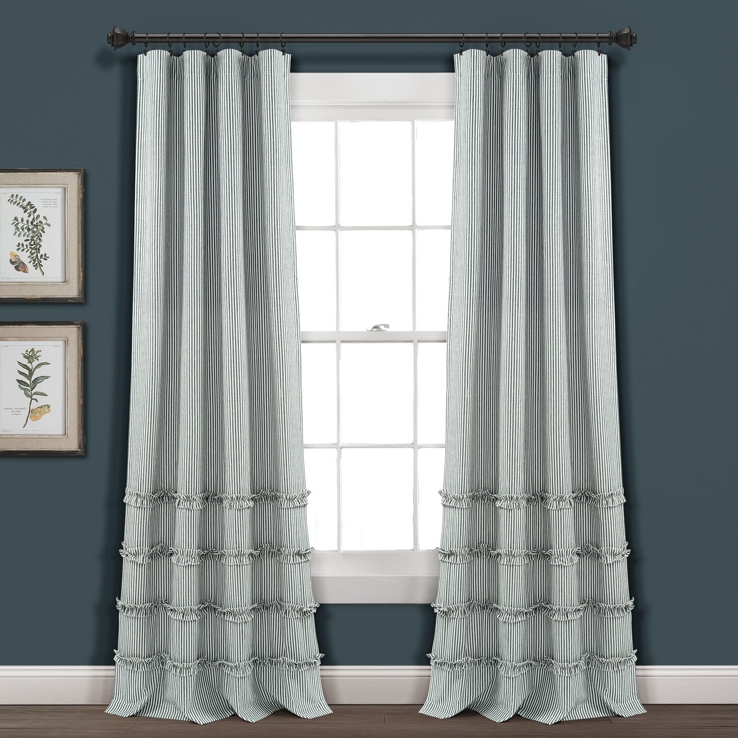 Lush Decor 16T004533 84-Inches Denim Blue Striped Rod pocket Curtain panel pair