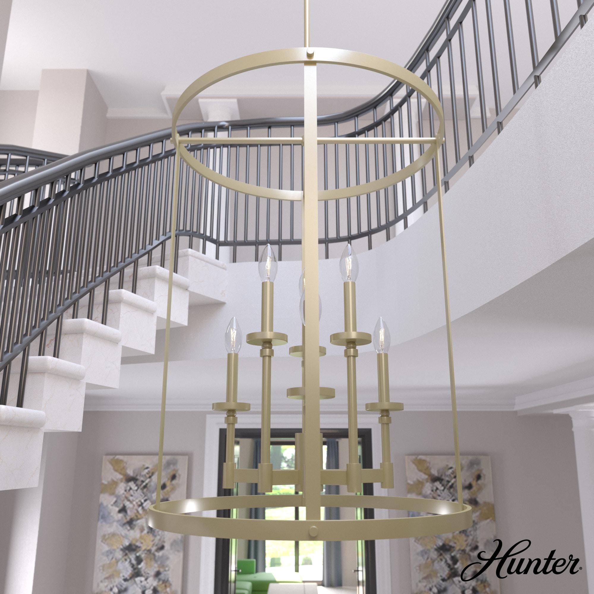 Hunter 19699 Briargrove 6 -Light Satin Brass Traditional For Use in Bedrooms, Dining Rooms, Foyers, Kitchens, Living Rooms Chandelier