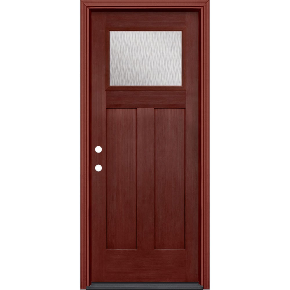 Masonite 627848 Double Water Textured Glass 32-in x 80-in x 4-9/16-in Fiberglass Craftsman Right-hand inswing Wineberry Stained Prehung Front Door with Brickmould Insulating core