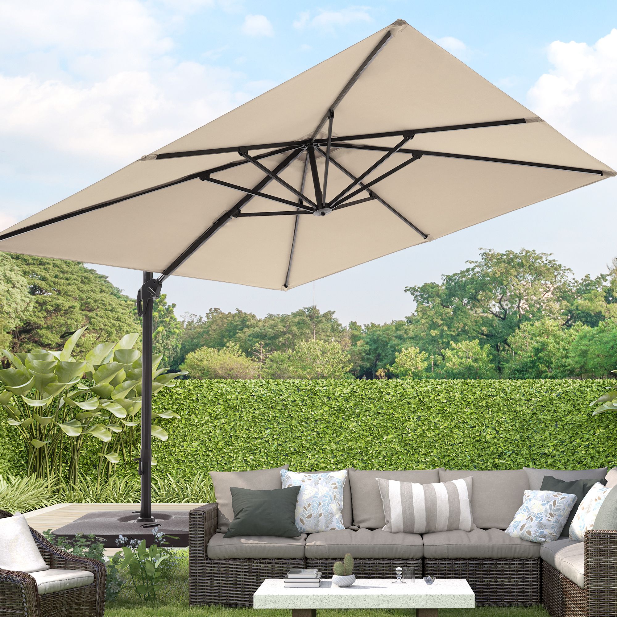 Sonkuki 10-ft Aluminum Square No-tilt Cantilever Patio Umbrella with ...