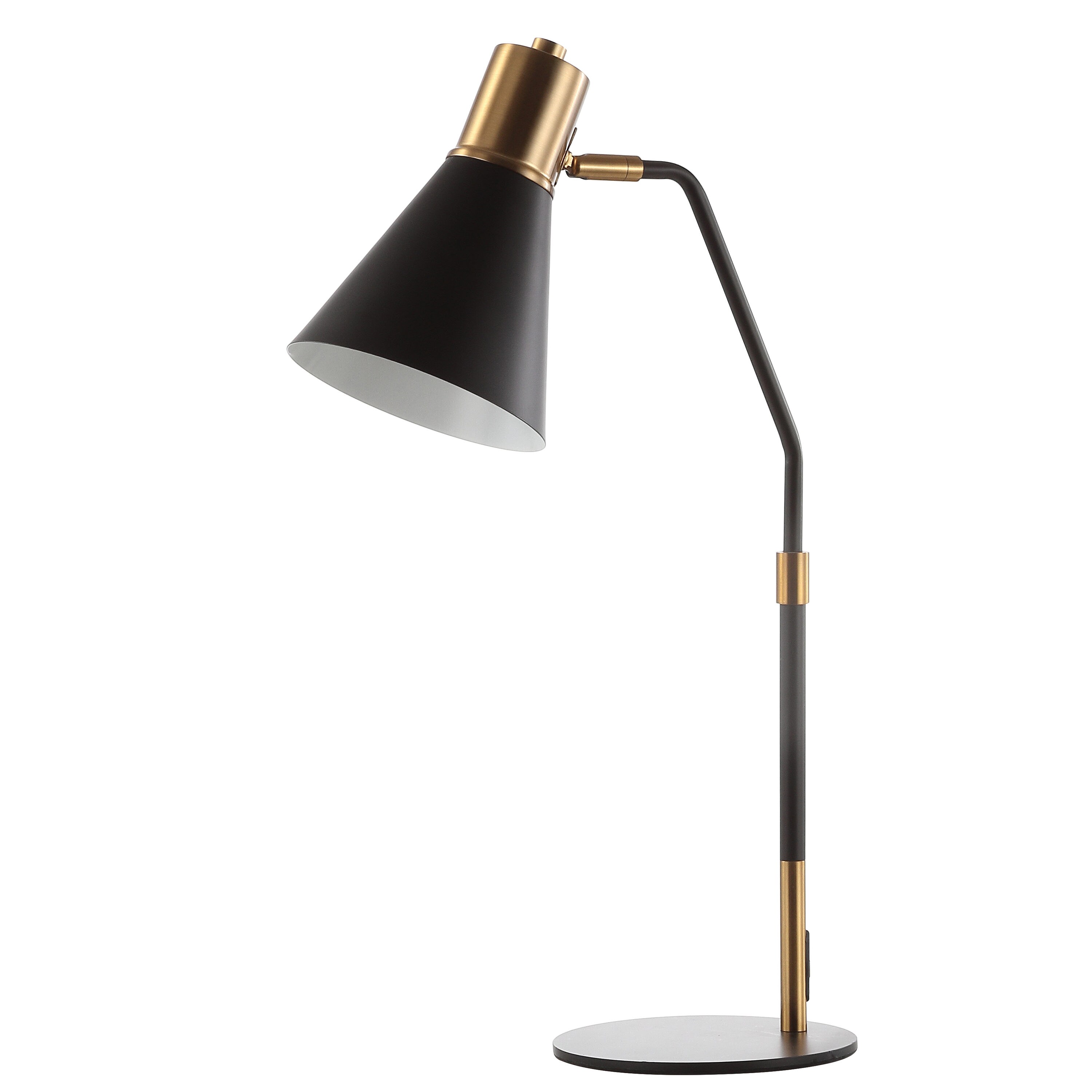 JONATHAN Y 22.5-in Adjustable Black/Brass Gold Desk Lamp with Metal Shade  in the Desk Lamps department at