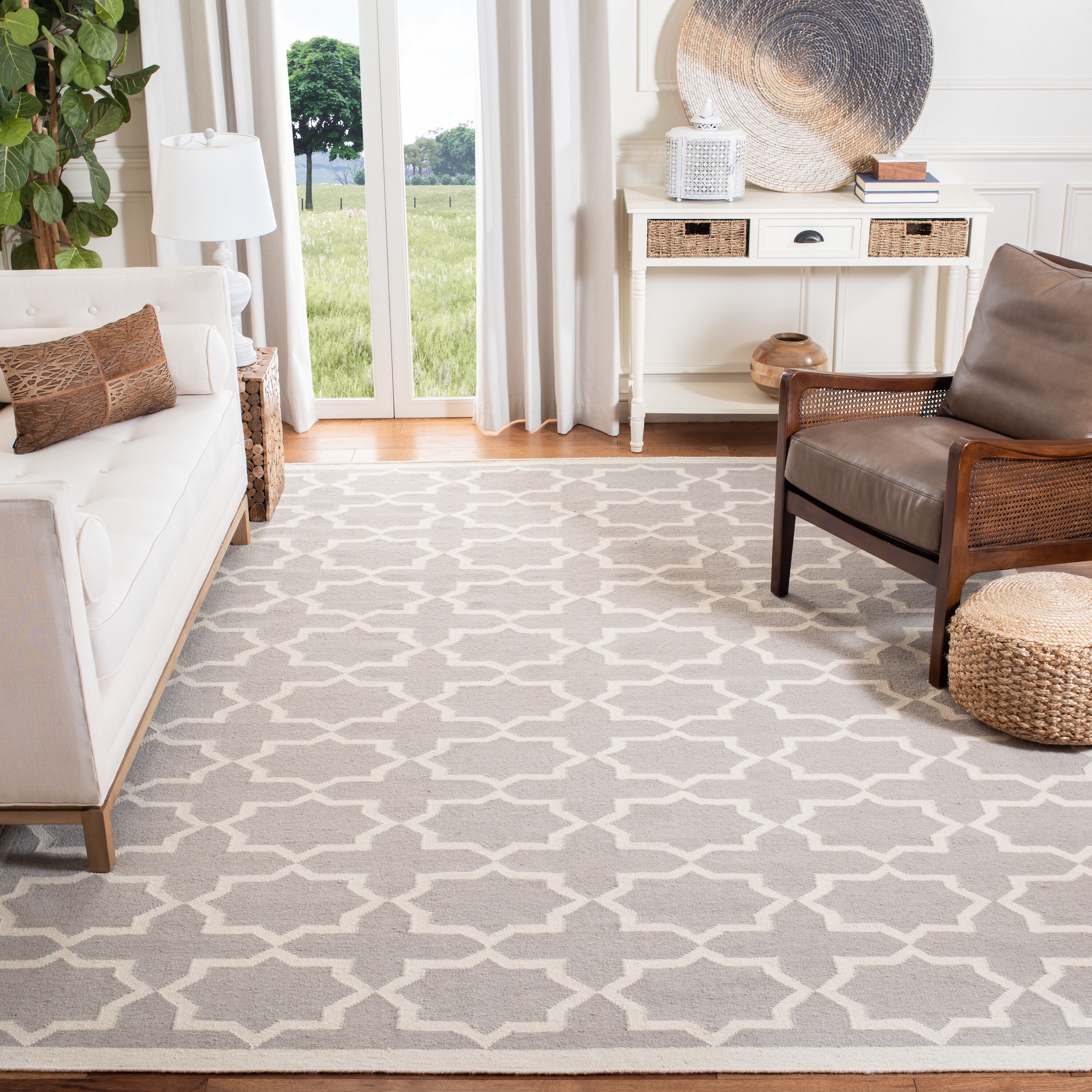Safavieh DHU549G-10 Dhurries Neva 10 x 14 (ft) Wool Gray/Ivory Rectangular Indoor Geometric Coastal Area rug