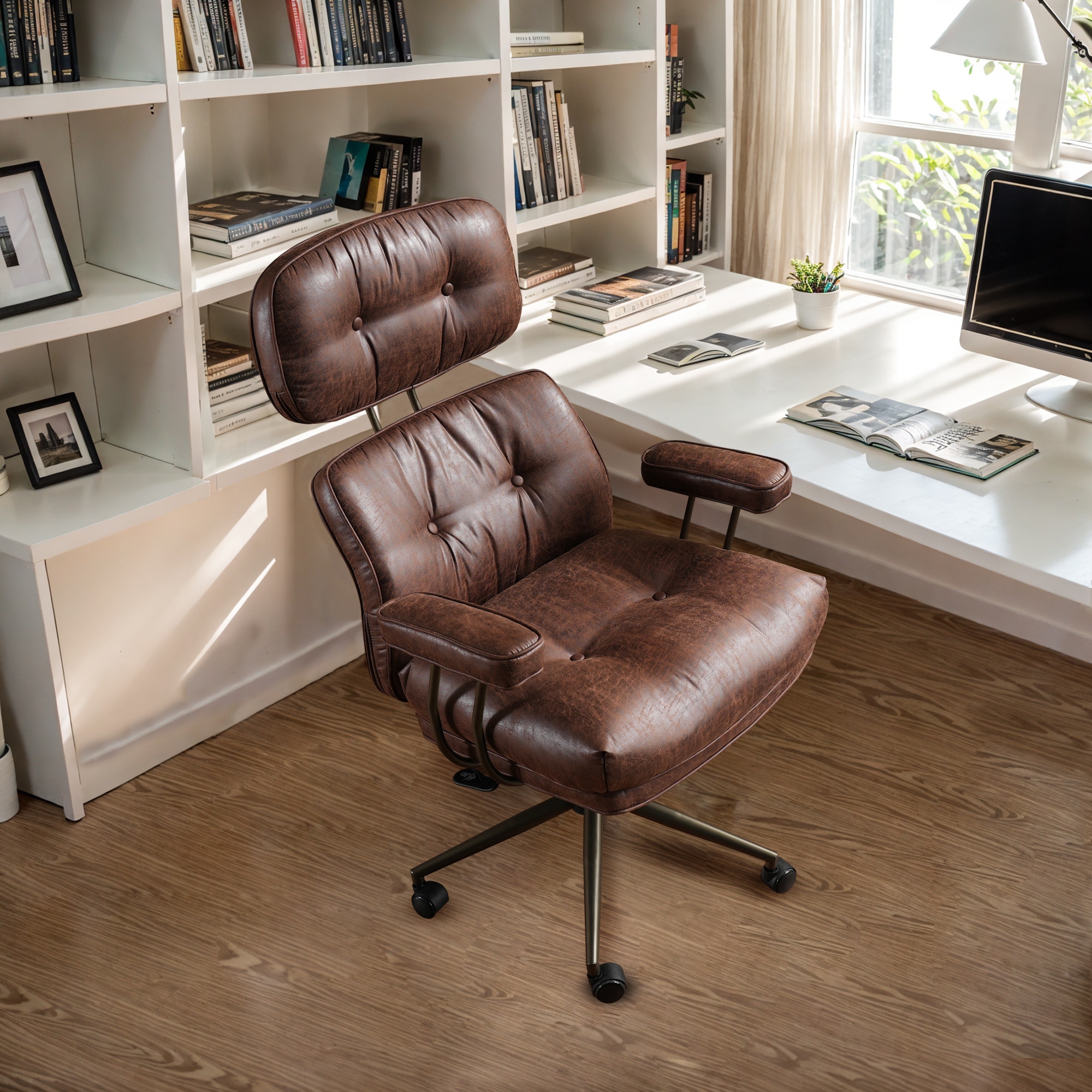 Ovios OKC300 High Backrest Ergonomic Design Office Chair (Suede Fabric Dark Brown)