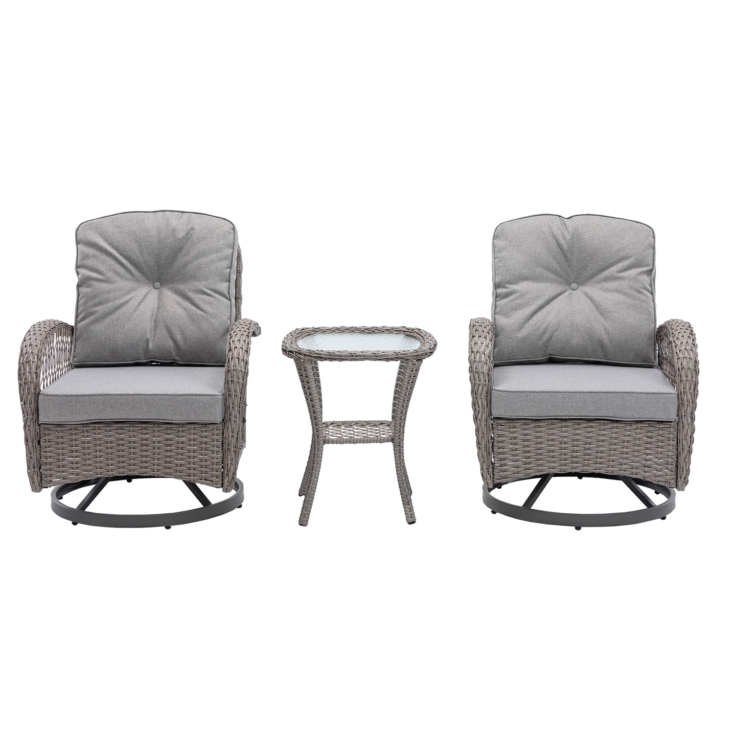 GZMR MS-PC001AL-BL Patio Conversation-Set 3-Piece Wicker Patio Conversation Set with Gray Cushions