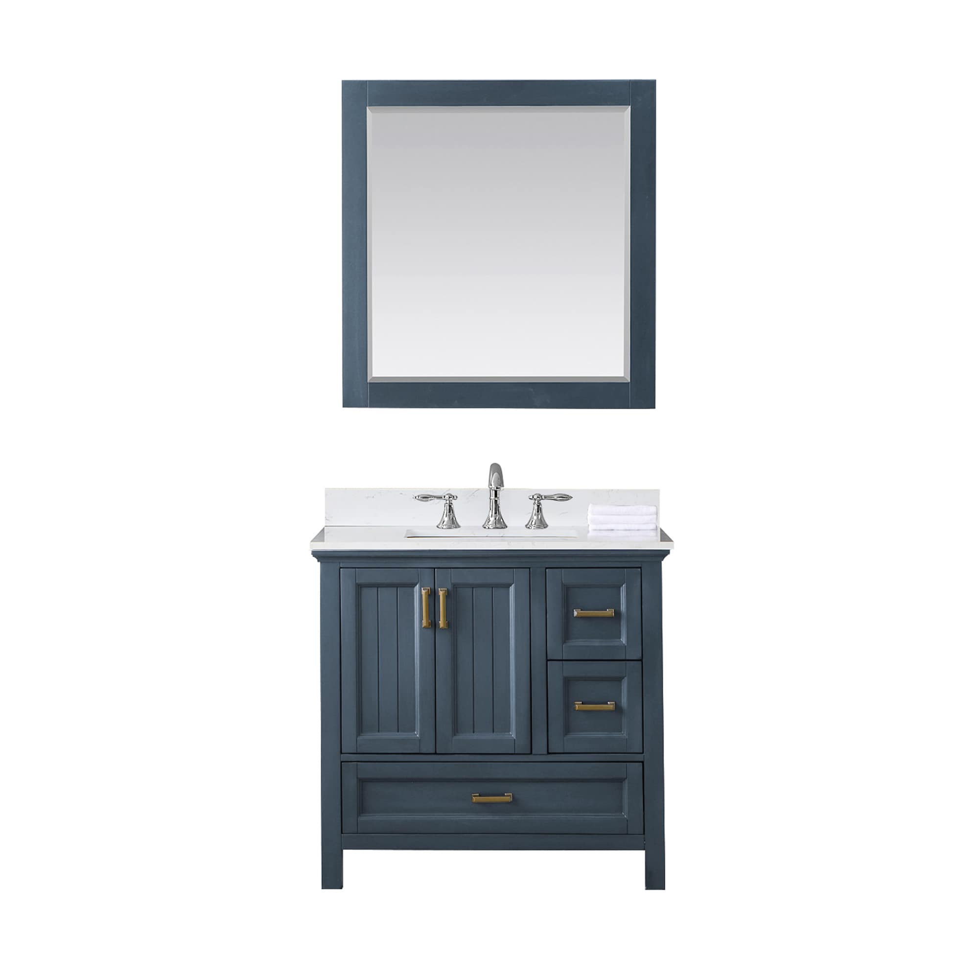 Altair 538036-CB-CA Isla 36-in Classic Blue Undermount Single sink Bathroom Vanity with Carrara White Marble Top (Mirror Included)