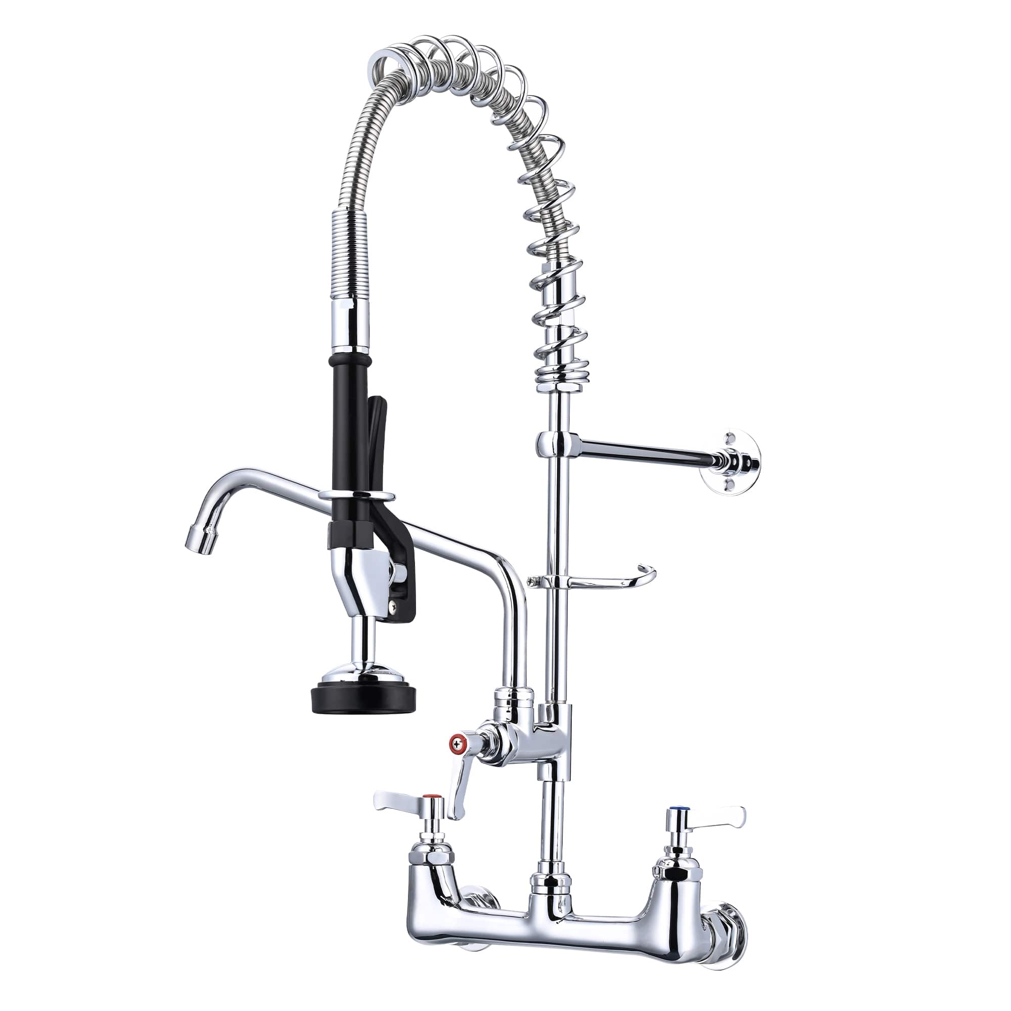 Yescom 81FAU008-23WM-CHR-LO 26 inch Height Commercial Faucet with Sprayer Wall Mount Pre-Rinse Kitchen Sink for 2/3 Compartment Sink
