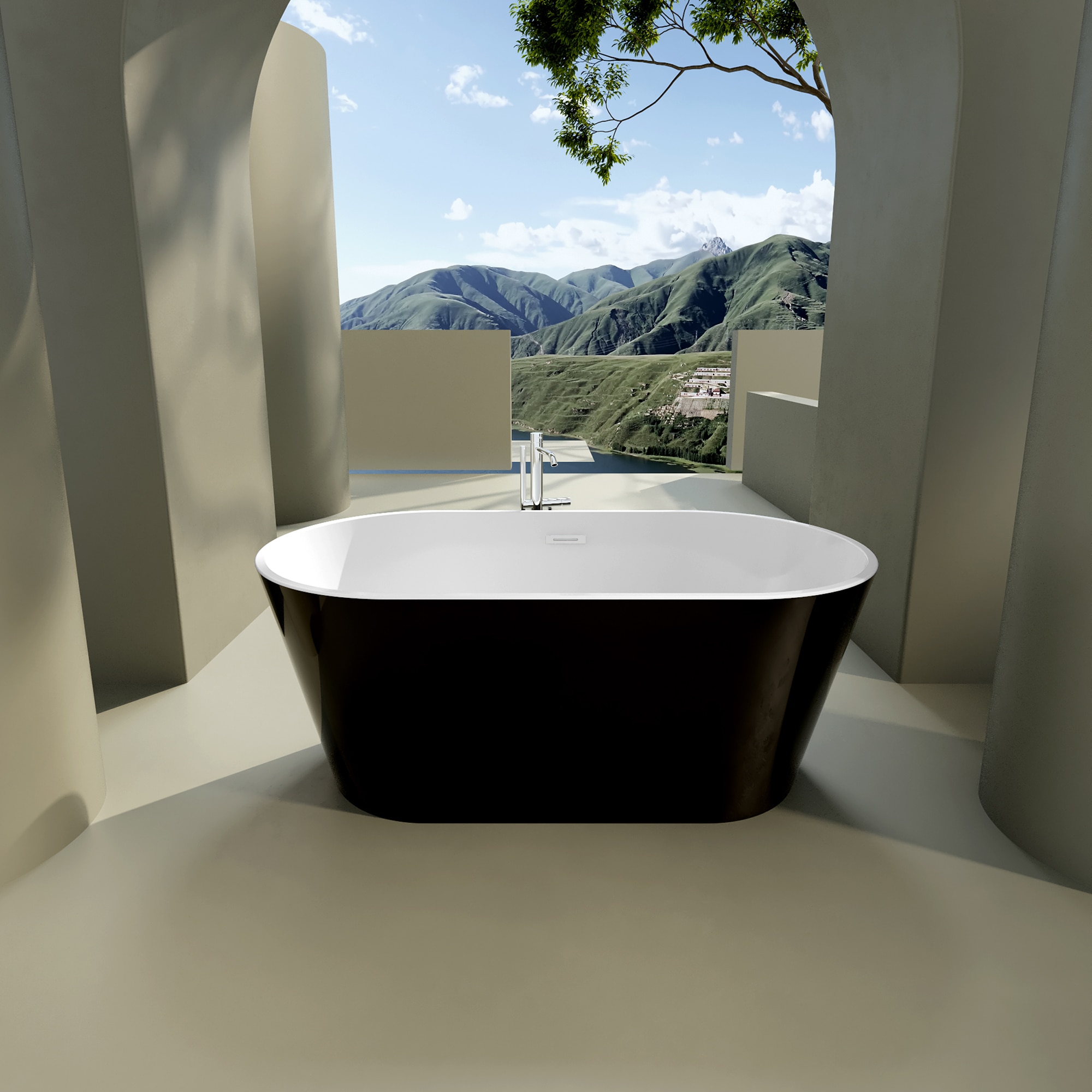 CASAINC CA-TC-7415 31.1-Inches x 67-Inches black Acrylic Oval Freestanding Soaking bathtub Drain ( Center Drain )