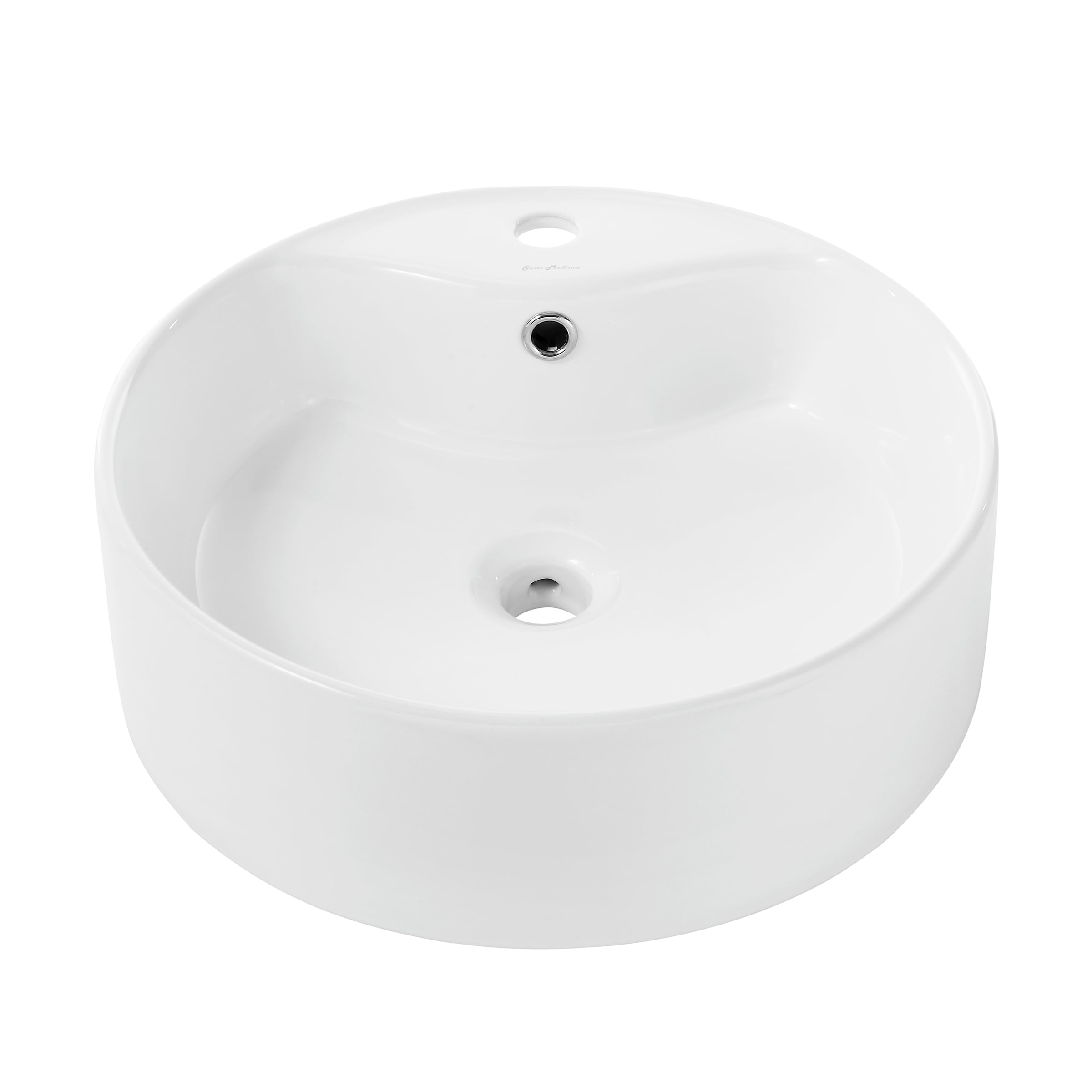 Swiss Madison SM-25-VSTRO04WH Trocadero Ceramic Vessel Round Modern Glossy White Bathroom Sink ( 18.5-Inches x 18.5-Inches )