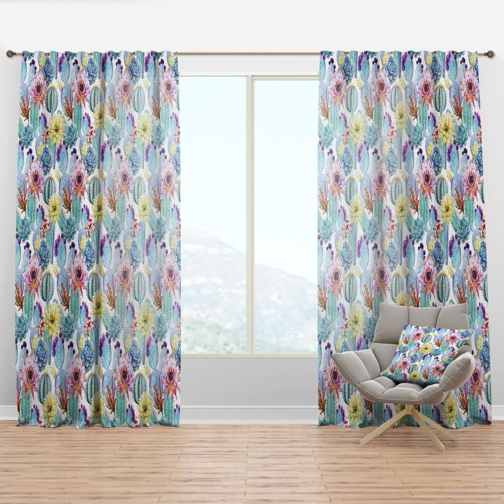 Designart CTN19289-52-108 108-Inches Blue Floral Room darkening Thermal lined Rod pocket Single curtain panel