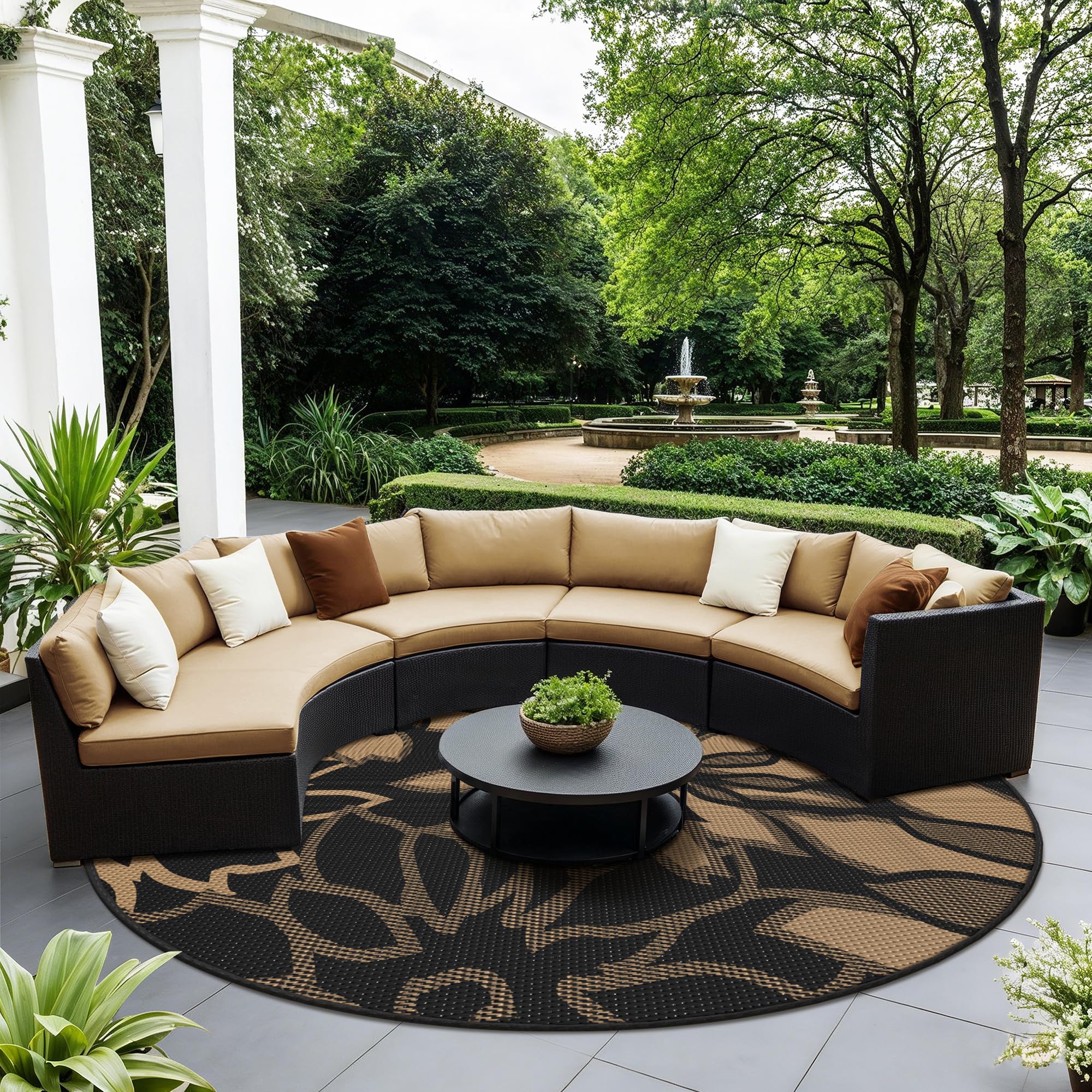 OMOMMD Reversible Outdoor Rug Waterproof Floral Plastic Straw UV ...