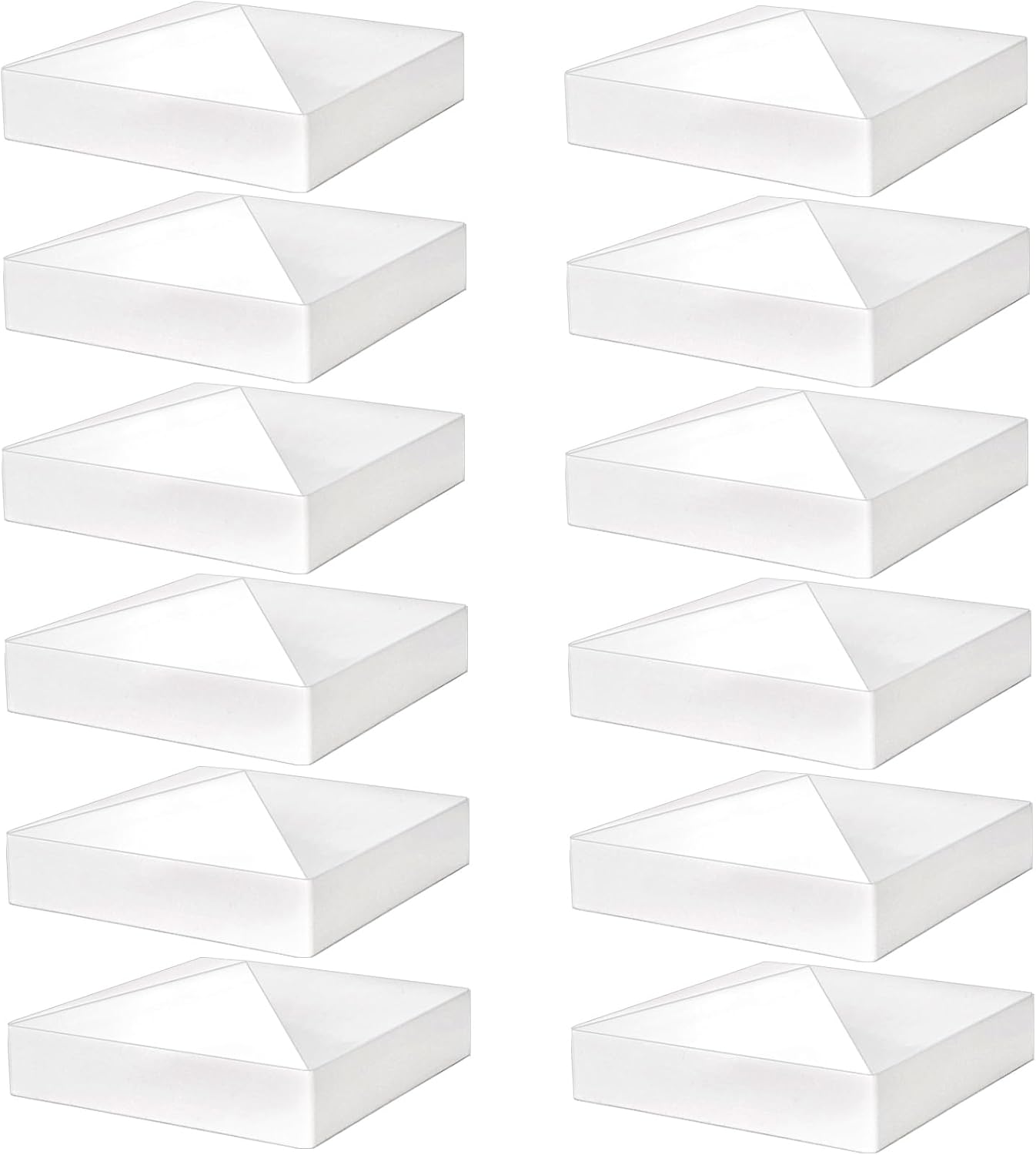 Etokfoks  5 x 5 Vinyl PVC Fence Post Caps Pyramid Design White 12 Pack for Deck Mailbox Dock Outdoor Fence Columns Water Decay Protection