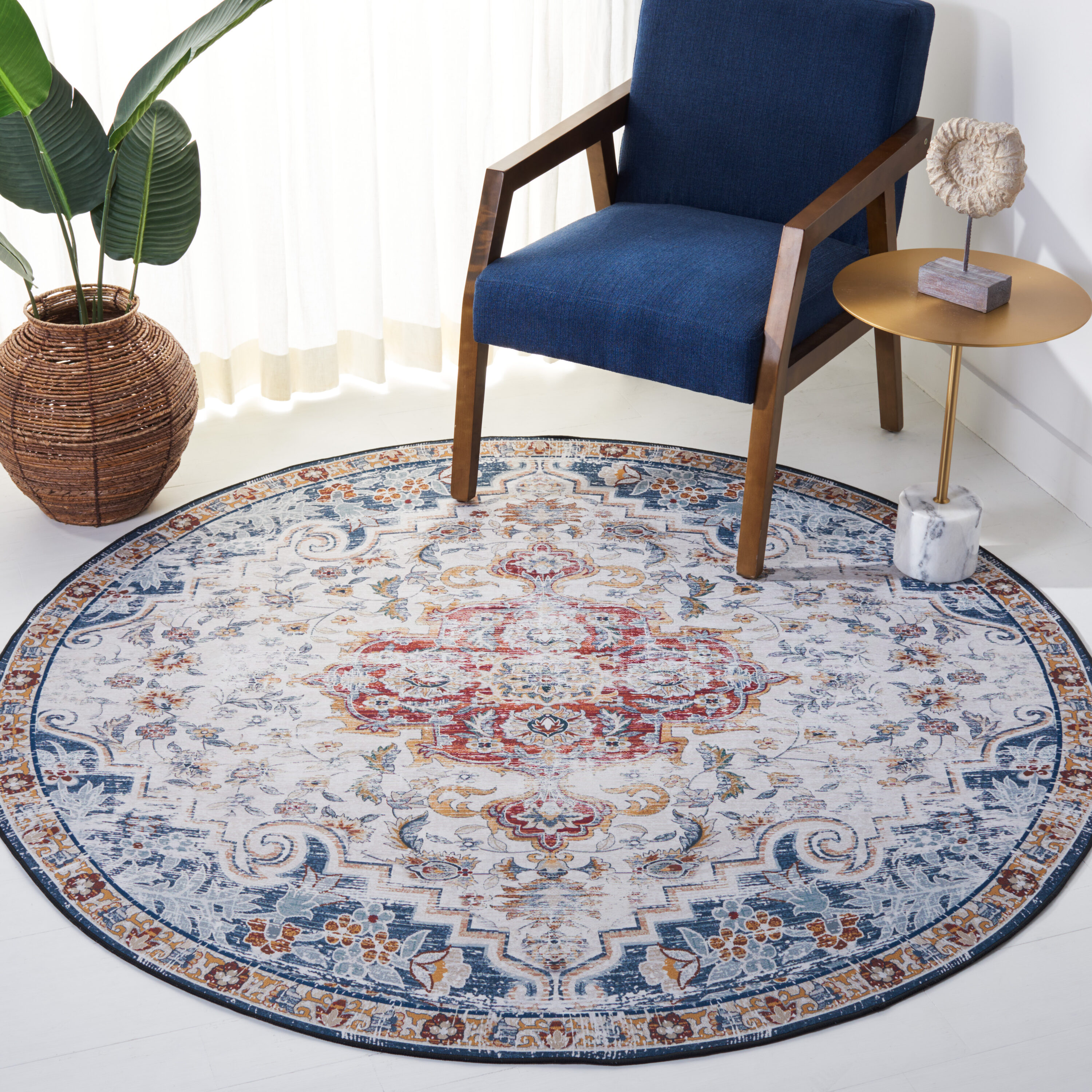 Safavieh TSN117F-6R Tucson 6 x 6 (ft) Loomed Polyester Gray/Rust Round Indoor Medallion Machine washable Area rug