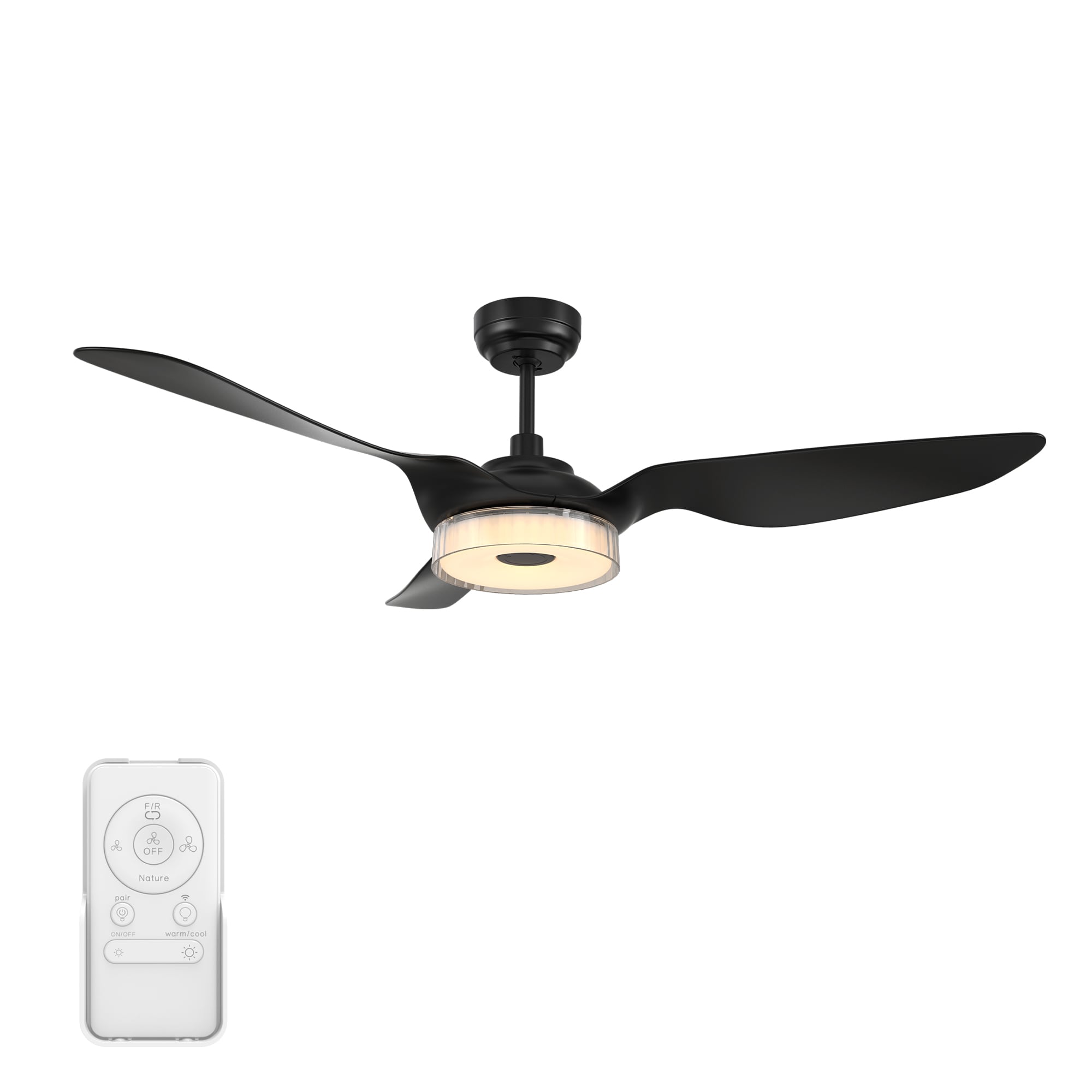 CARRO USA LS563F-L13-B2-1 Icebreaker 56-in Integrated LED Smart Black with Black Blades Ceiling Fan With Light - Remote Included ( 3 -Blade )