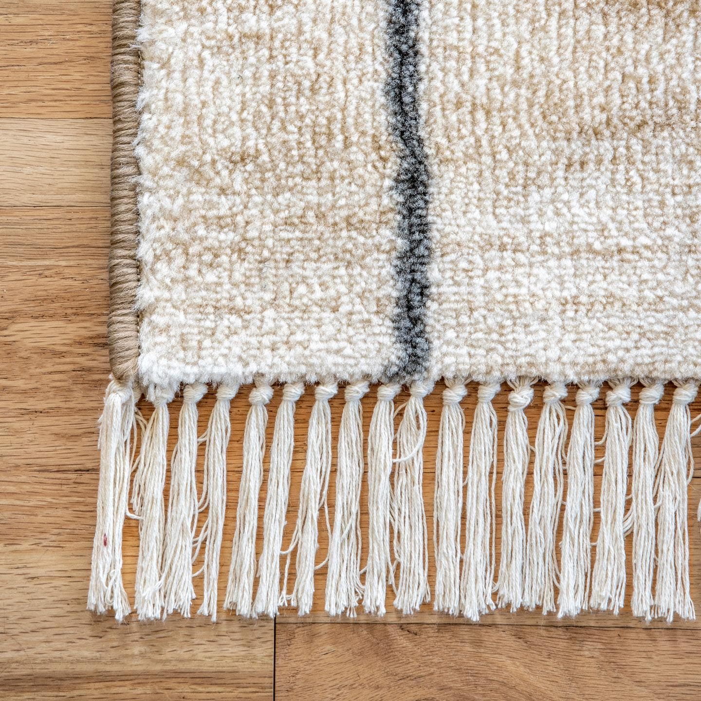 Beige and Black Rectangular Synthetic Area Rug
