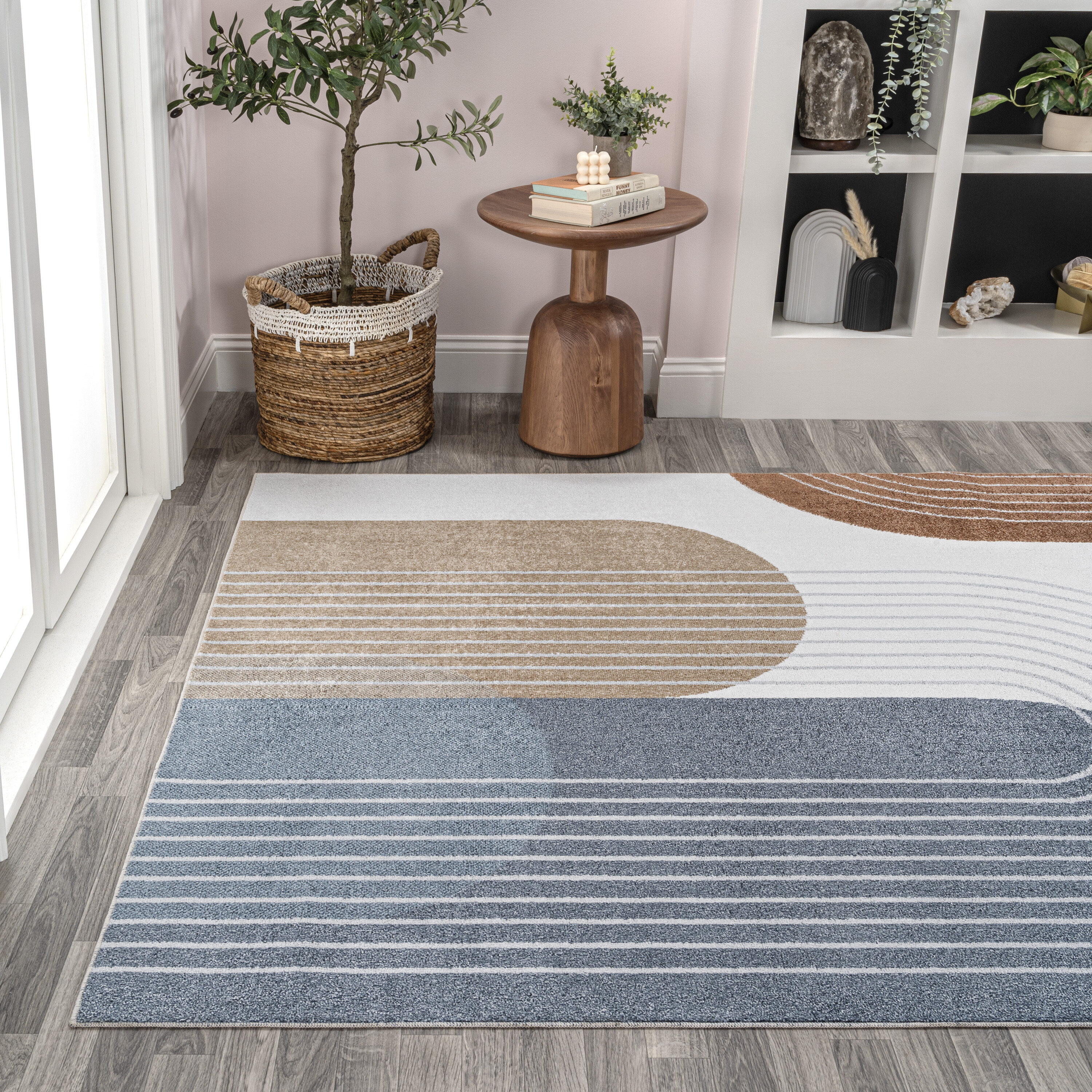 Multi-Color Geometric Washable Synthetic Kids Area Rug 5' x 8'